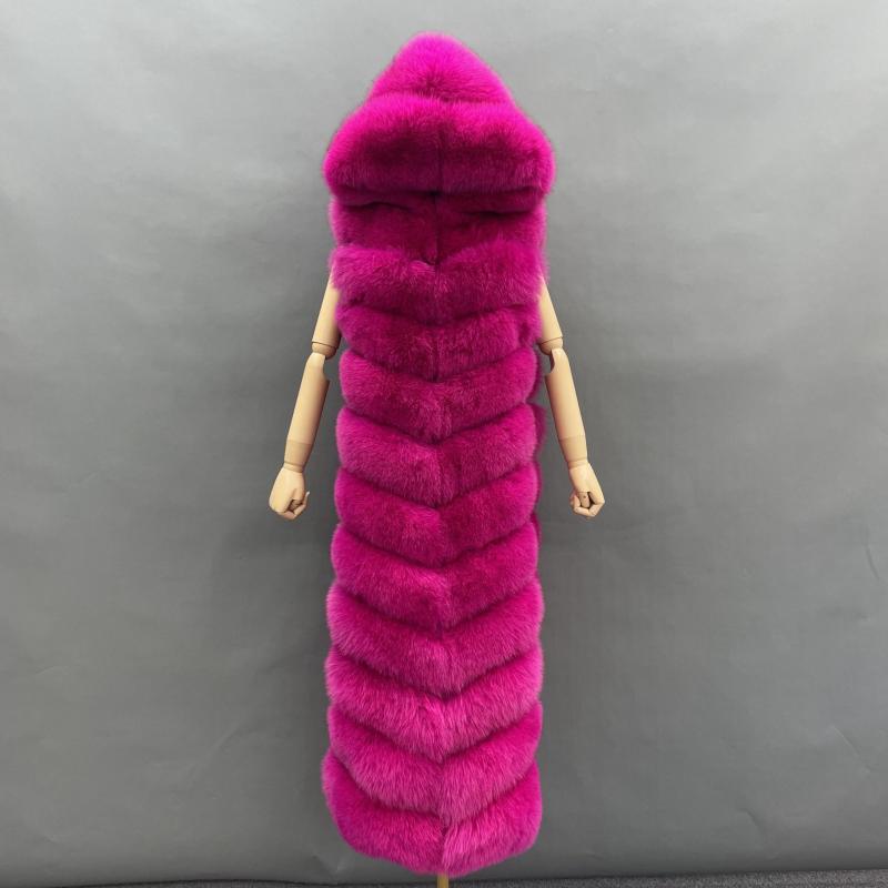 Winter Long Hooded Fox Fur Womens Luxury Vest - Janefur