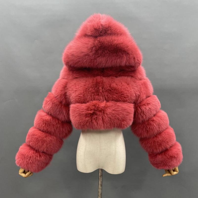 Fashion Short Genuine Fox Fur Coat Women's Winter Hooded Jacket - Janefur