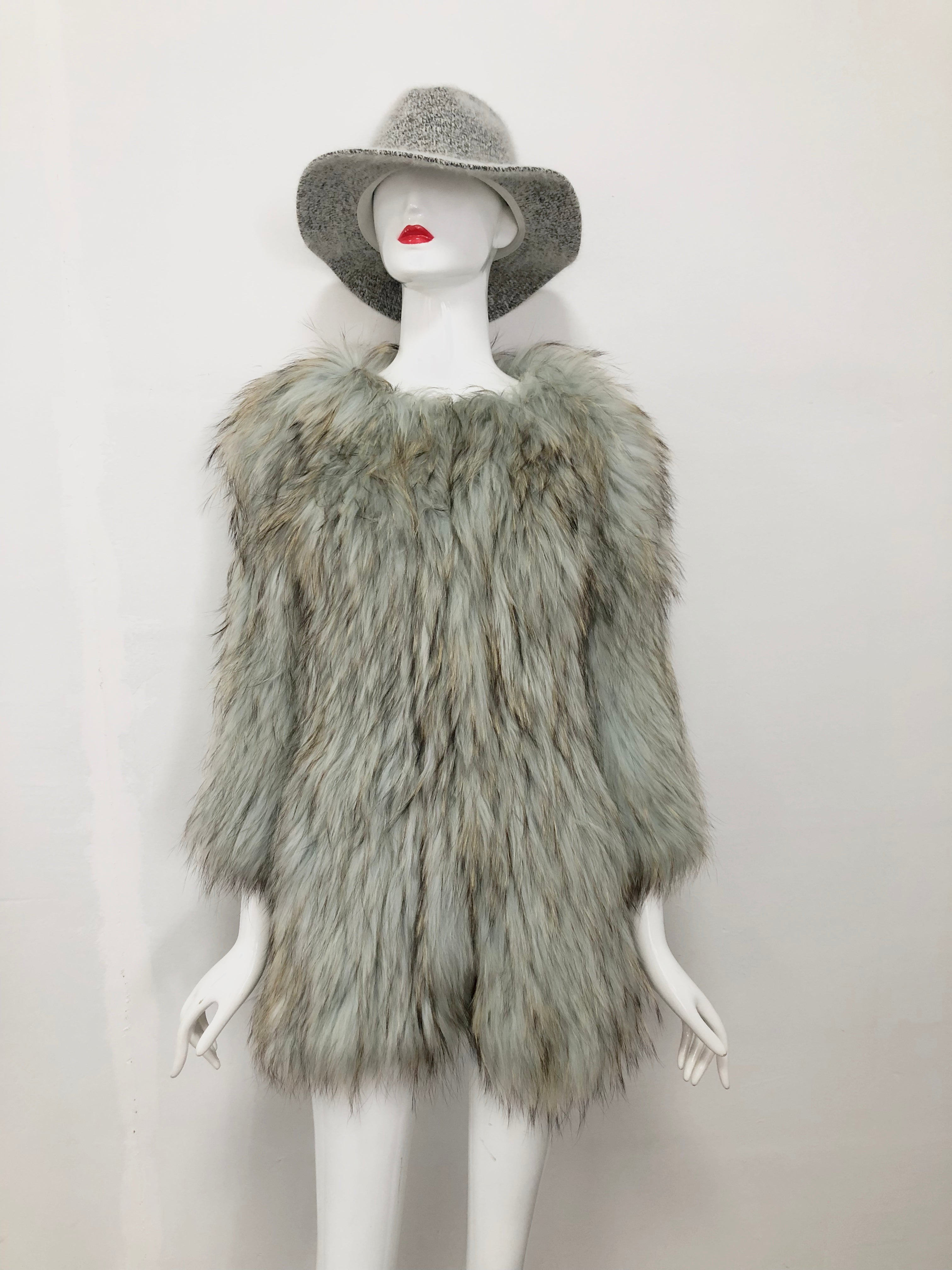 Women's Knitted Raccoon Dog Fur Mid-Length Coat - Luxurious Winter Outerwear