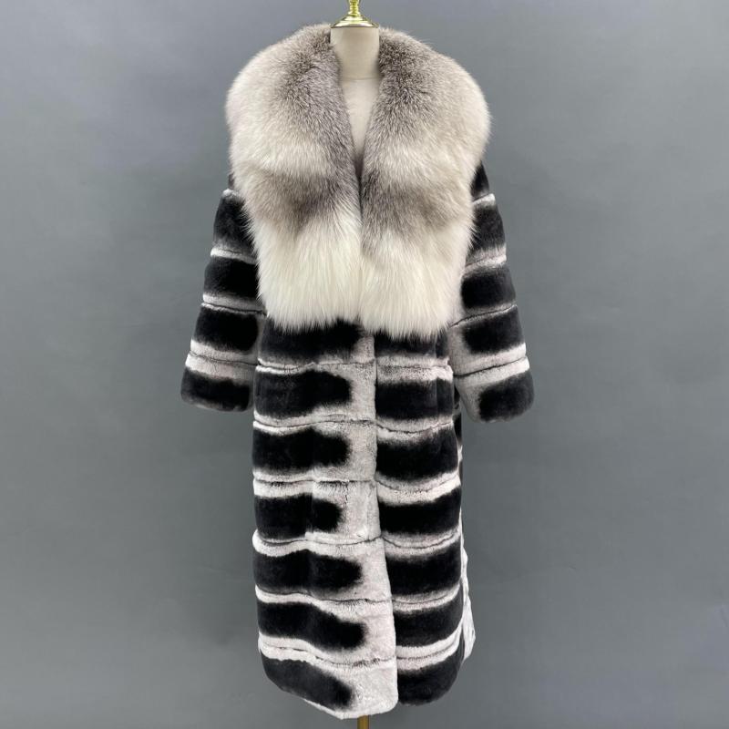 Coat With a Large Fur Collar Made of Rex Rabbit Fur - Janefur