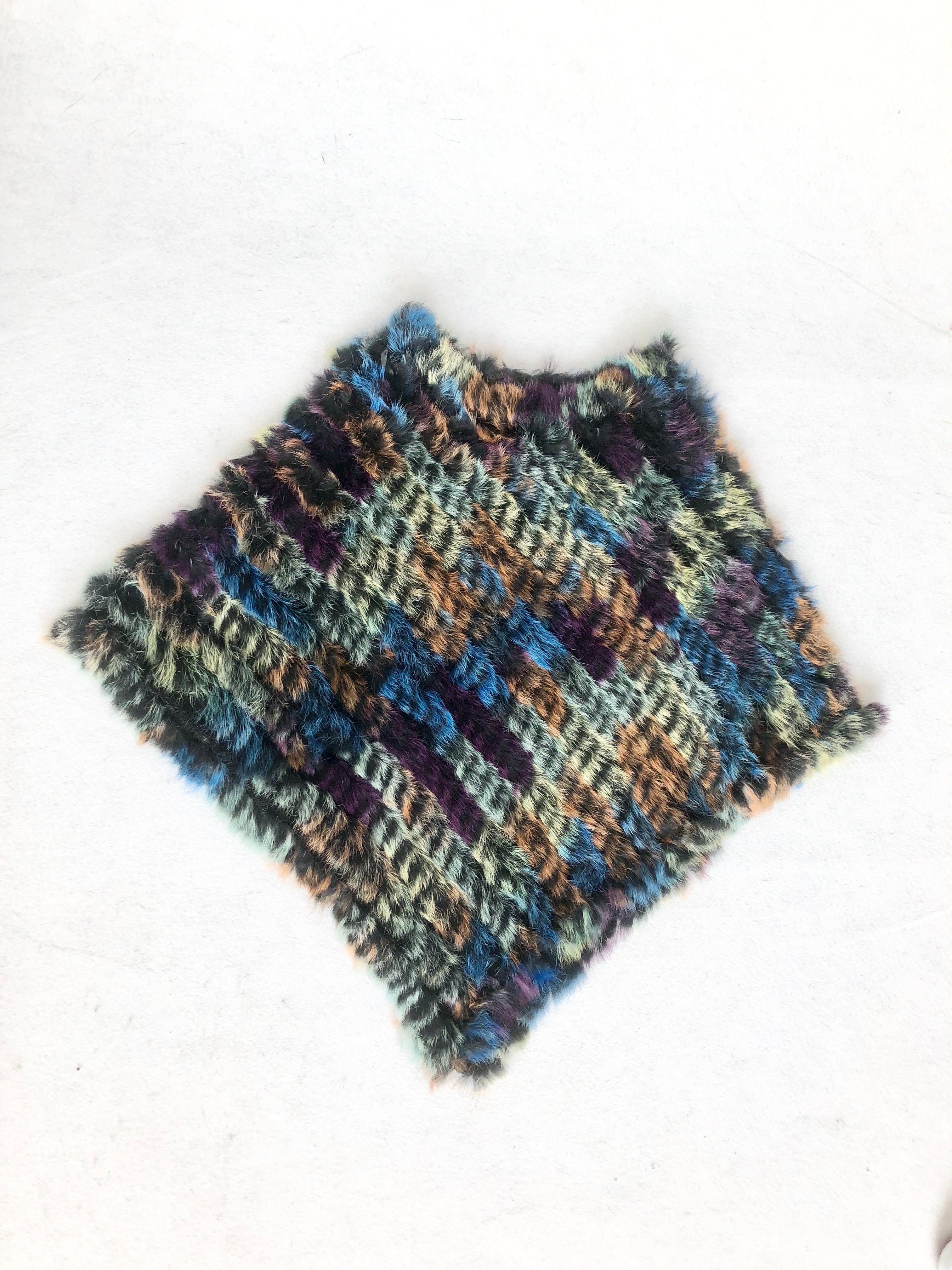 Women's Black & White Rabbit Fur Triangular Shawl - Luxe Winter Accessory