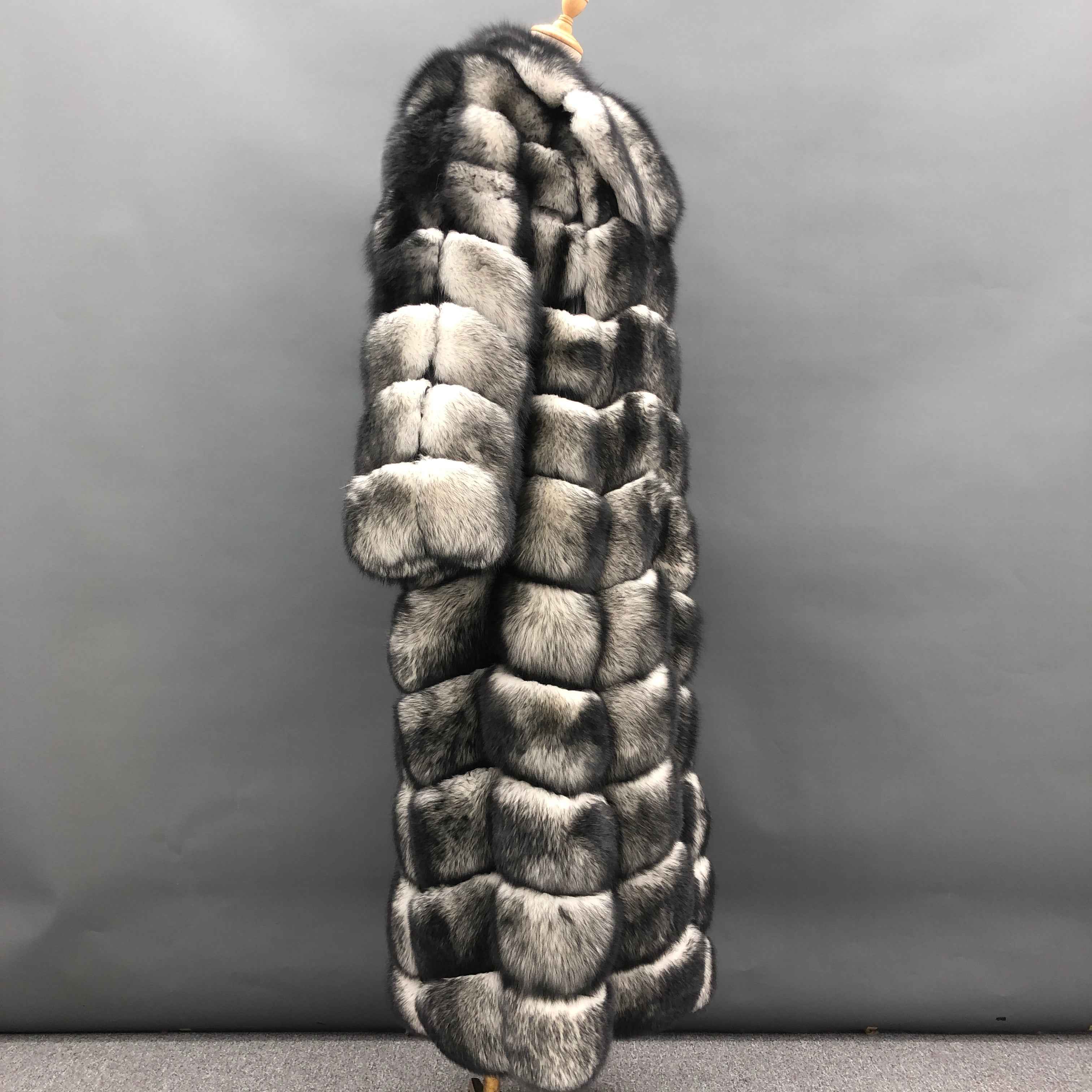 Men's Luxurious 11-Panel Two-Tone White Fox Fur Long Coat - High-End Winter Outerwear