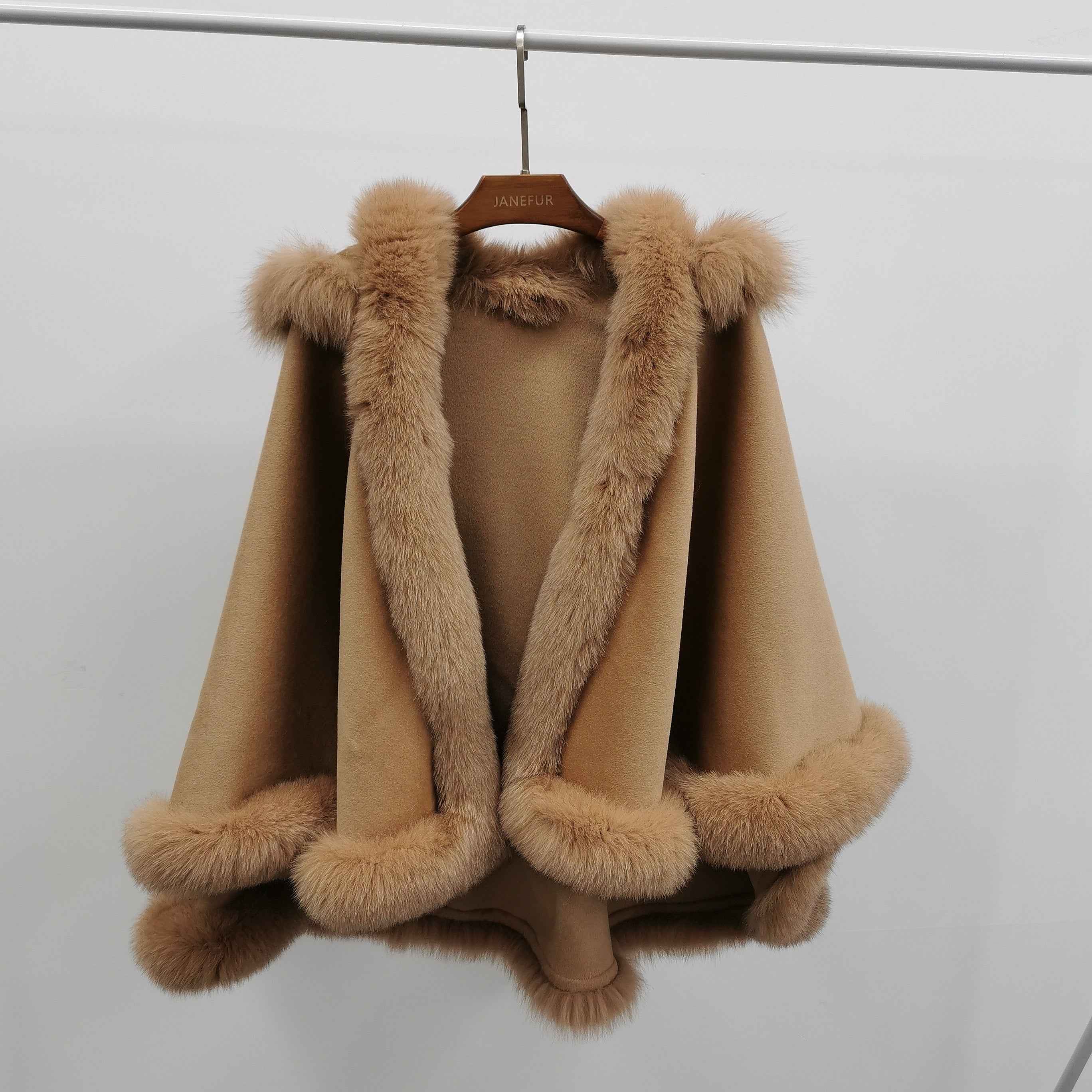 Women's Luxurious Fox Fur Cape with Removable Hood - High-End Winter Outerwear