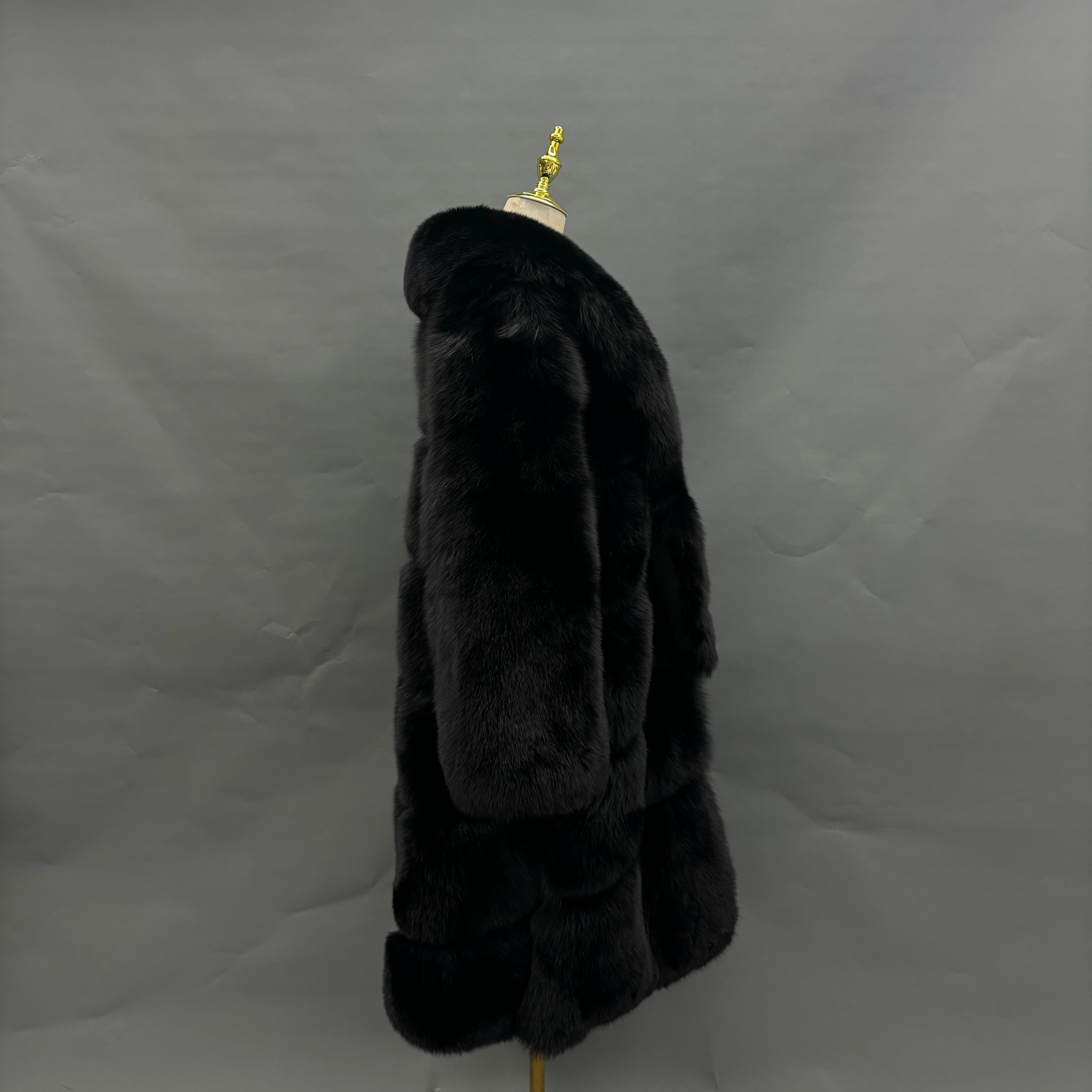 Women's Long Golden Island Fox Fur Coat with Extra Long Collar – Real Luxury Winter Fur Jacket