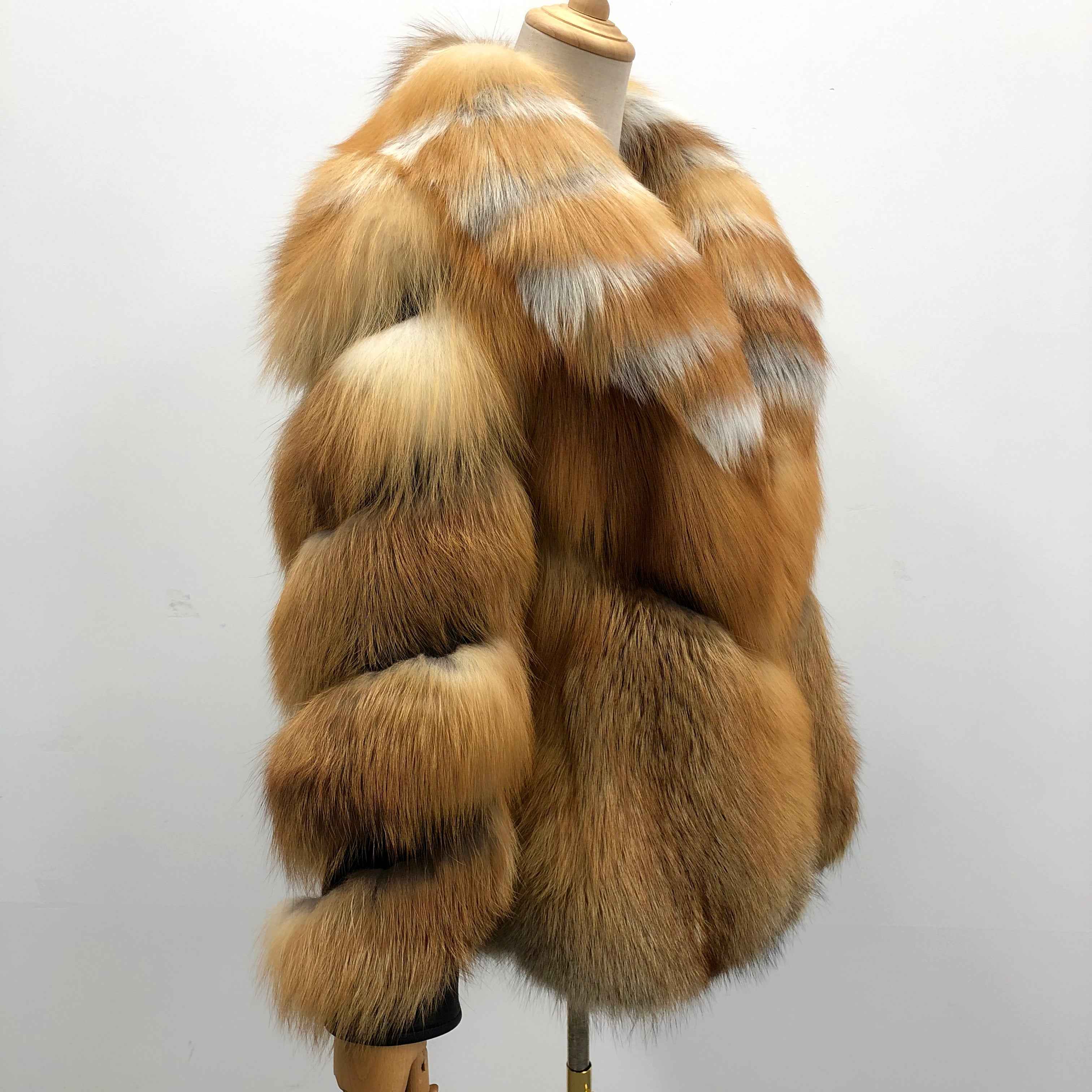Red Fox Fur Coat with Oversized Luxe Collar – Winter Elegance Outerwear
