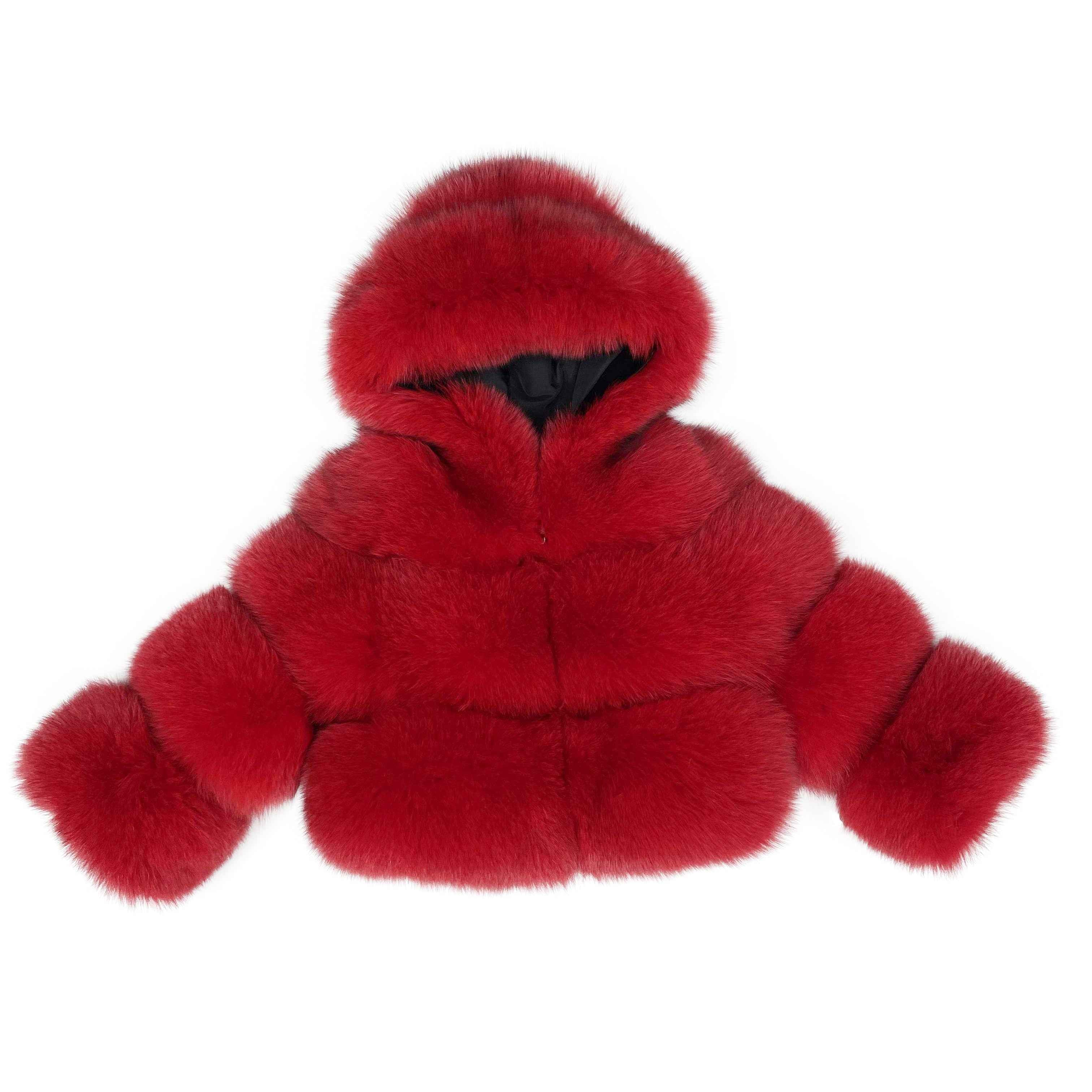 Children's fox fur coat kid's hooded winter coat