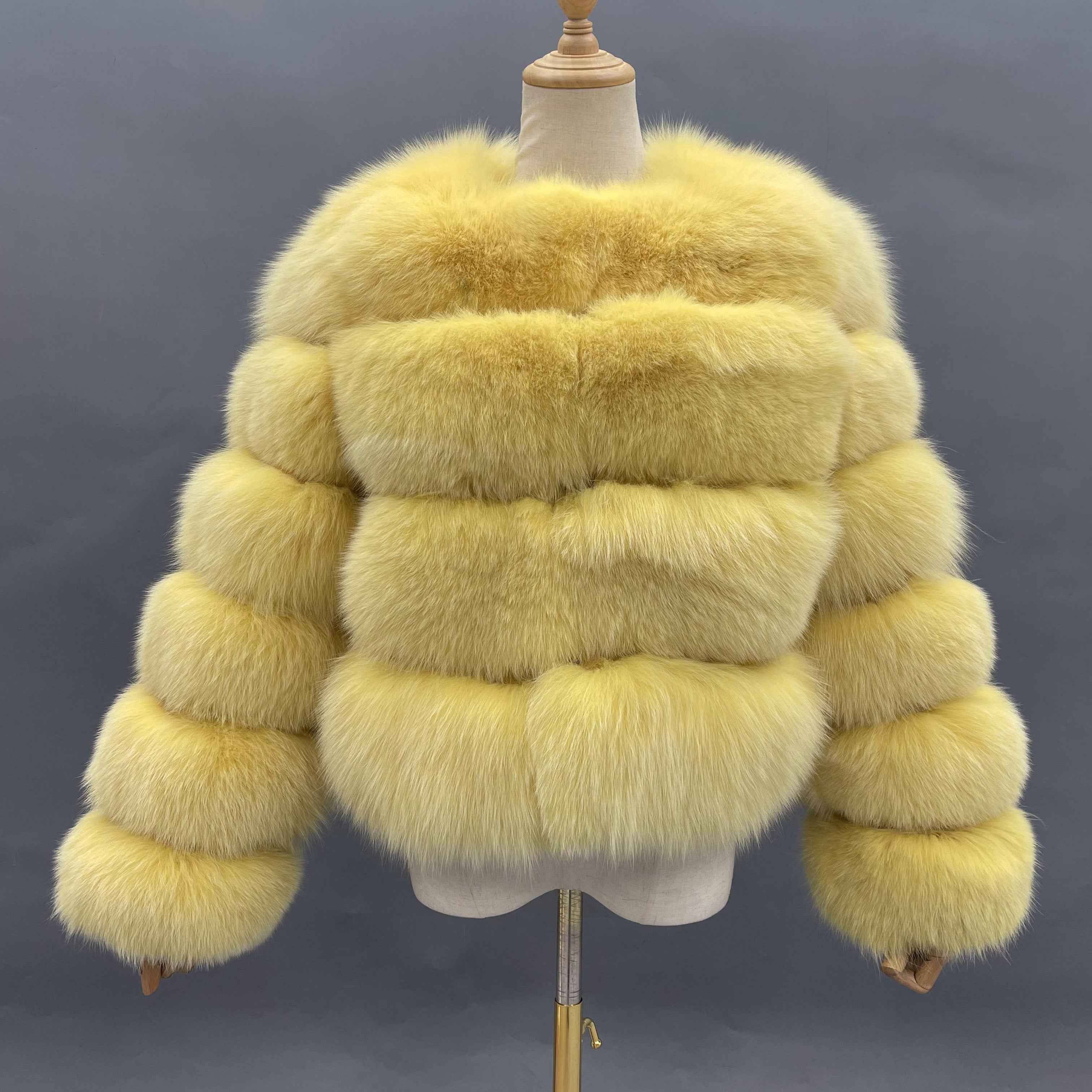 New Arrival Luxury Fox Fur Coat - Round Neck with 6-Panel Sleeves & 4-Panel Body Yellow Contact us to customize