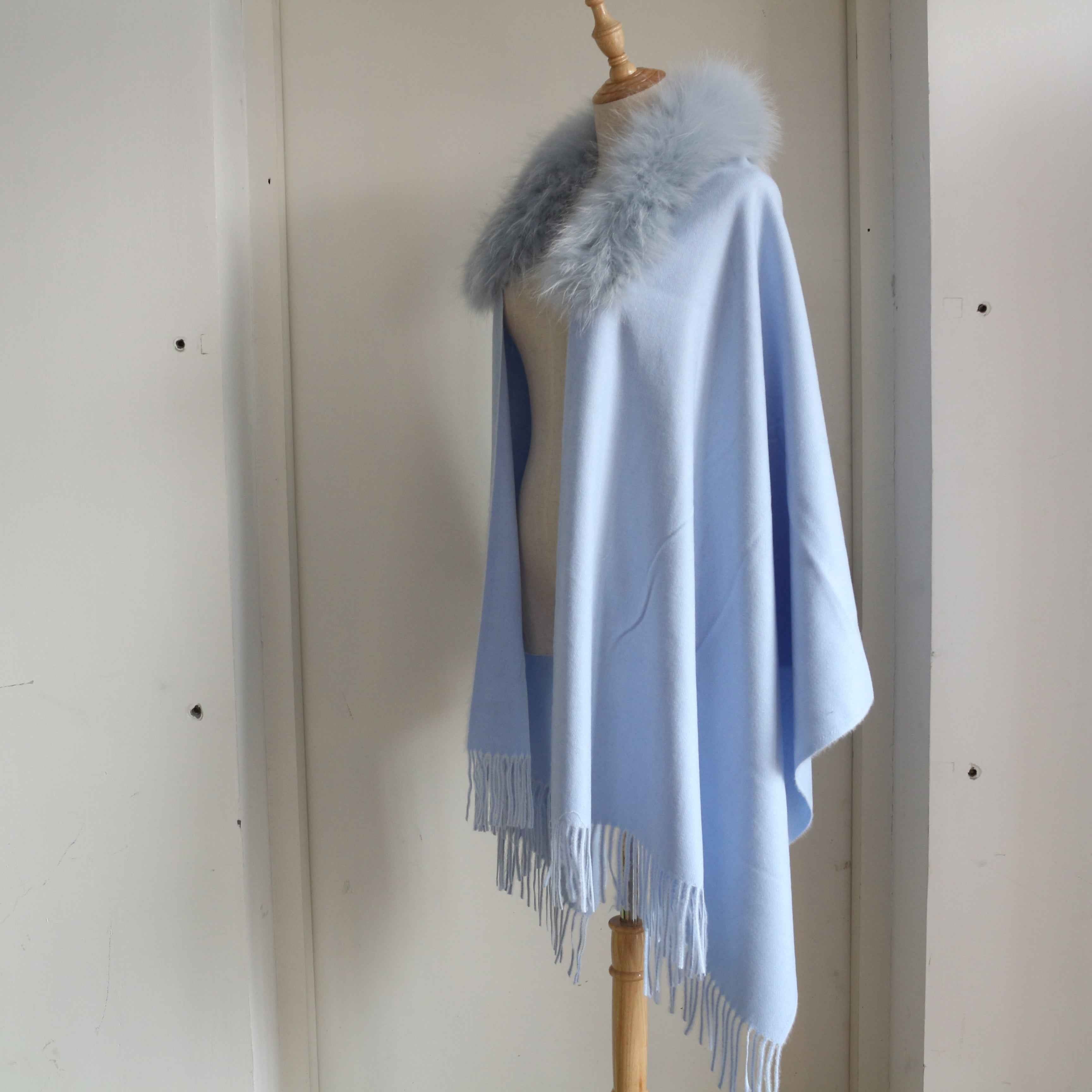 Women's Luxurious Mink Fur Shawl with Raccoon Dog Fur Collar & Fringe Detail - Winter Fashion Accessory