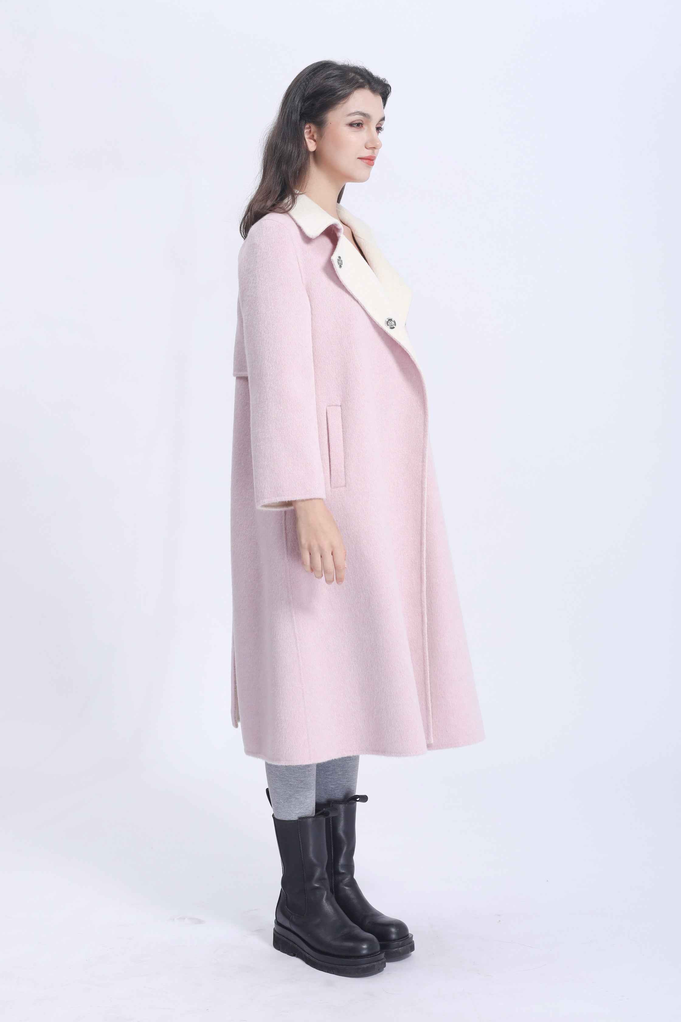 Women's Luxury Double - Faced Wool Trench Coat with Detachable Fox Fur Scarf, Elegant Winter Outerwear