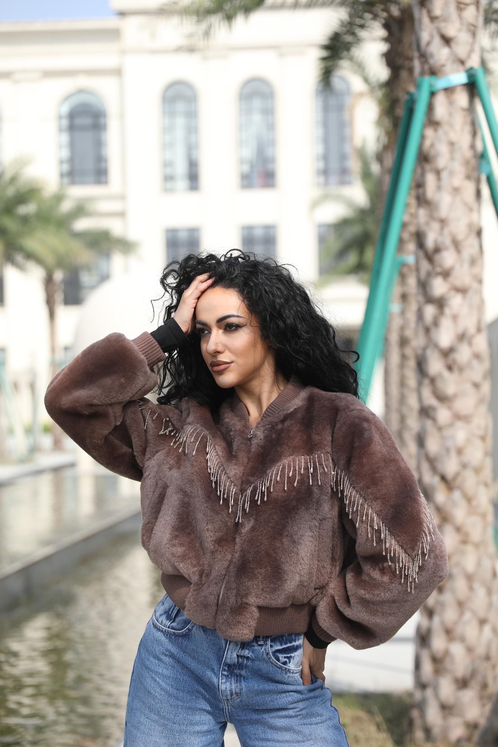 Eco -friendly Fur Jacket for Women Fashion Fringe Faux Fur Baseball Jacket - Janefur