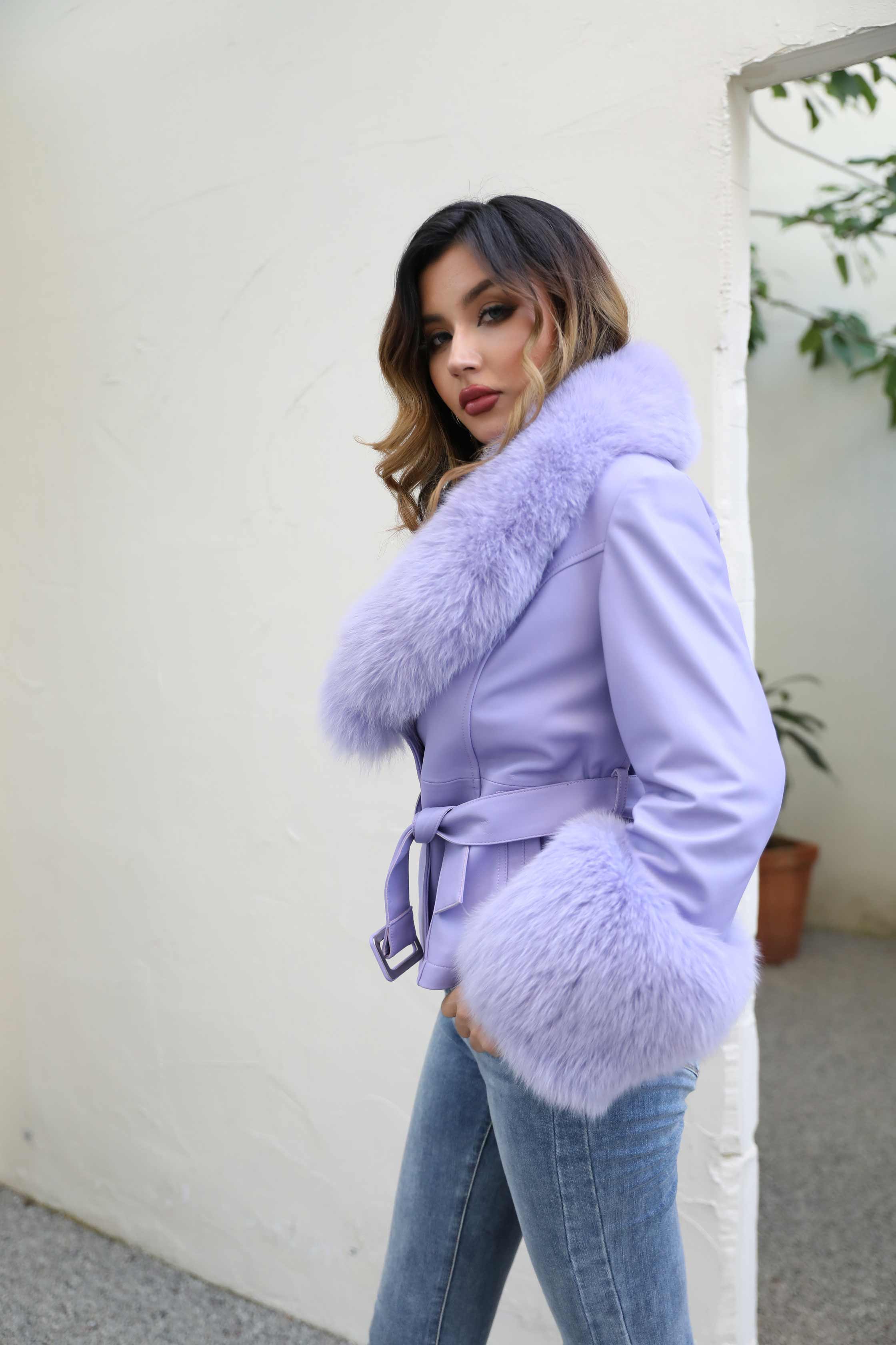 Fox Fur Collar Real Leather Women's New Fashion Jacket - Janefur