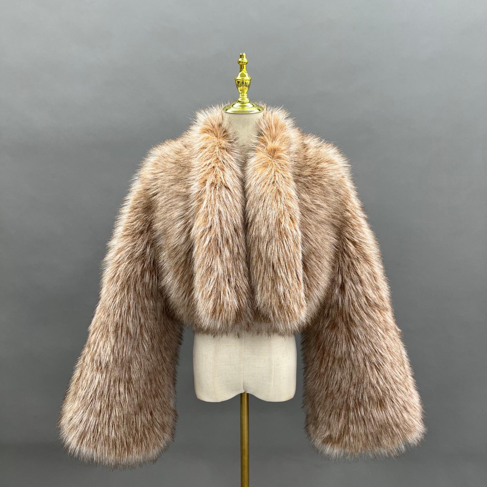 Eco-friendly Raccoon Fur Waistshow Coat for Women Fashion Trendy Faux Raccoon Fur Short Outer Coat - Janefur