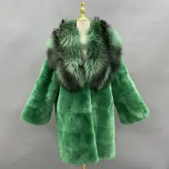 Luxury Winter Men's Long Raccoon Fur Collar Rabbit Fur Coat - Janefur