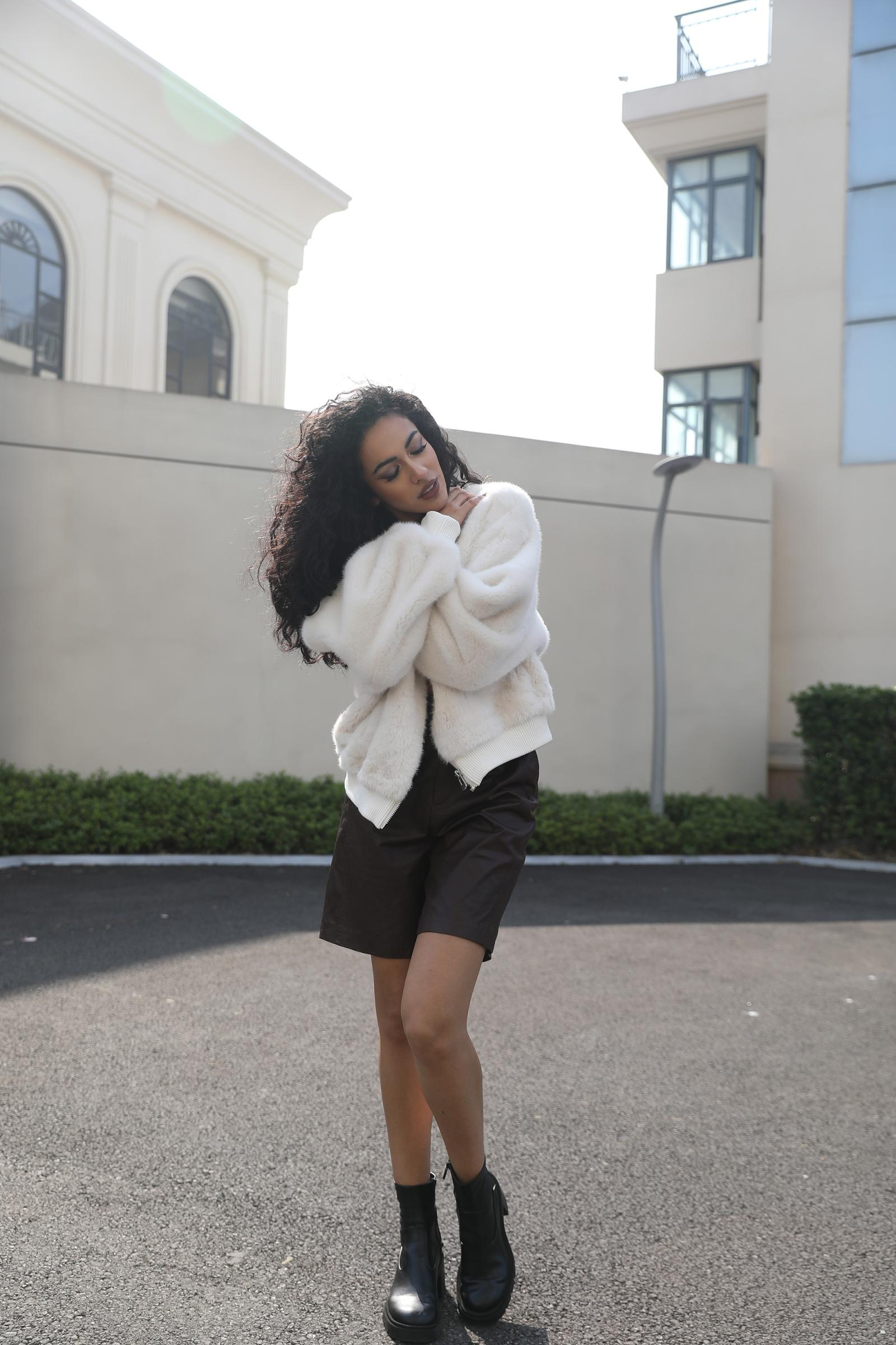 Eco-Friendly Faux Mink Fur Women's Fashion Ribbed Cuff Short Jacket - Janefur