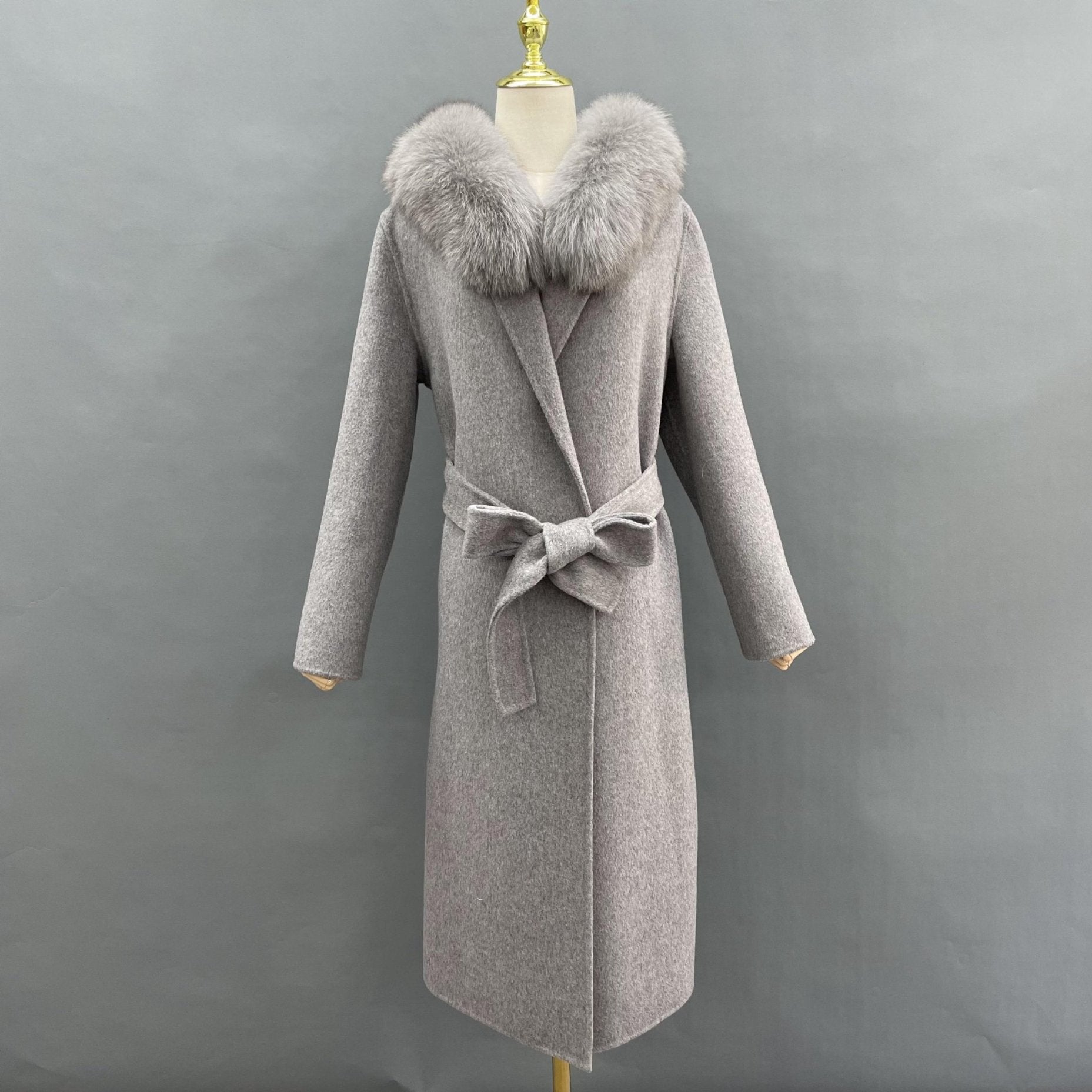 Women's French Slouchy Hooded Double Sided Cashmere Long Coat - Janefur