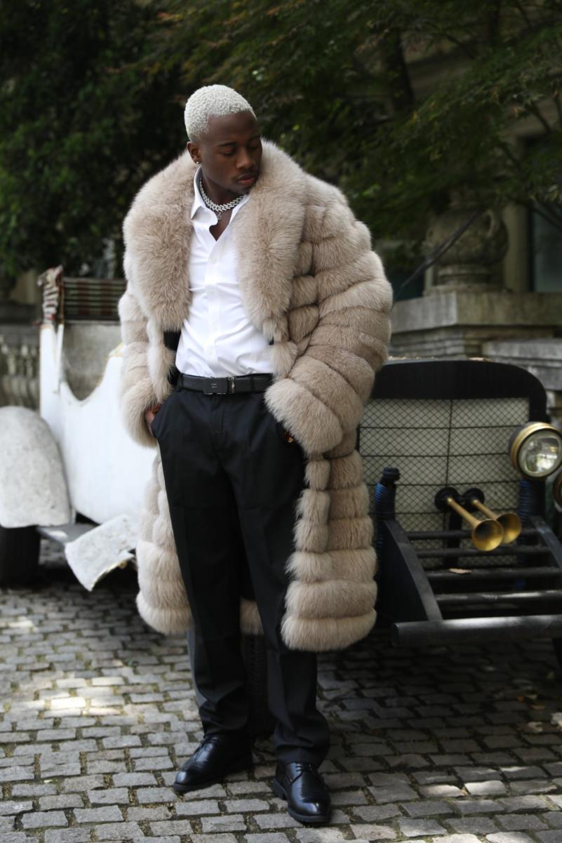 Men's Long Solid Color Fox Fur Coat Keeps Warm And Fashionable - Janefur