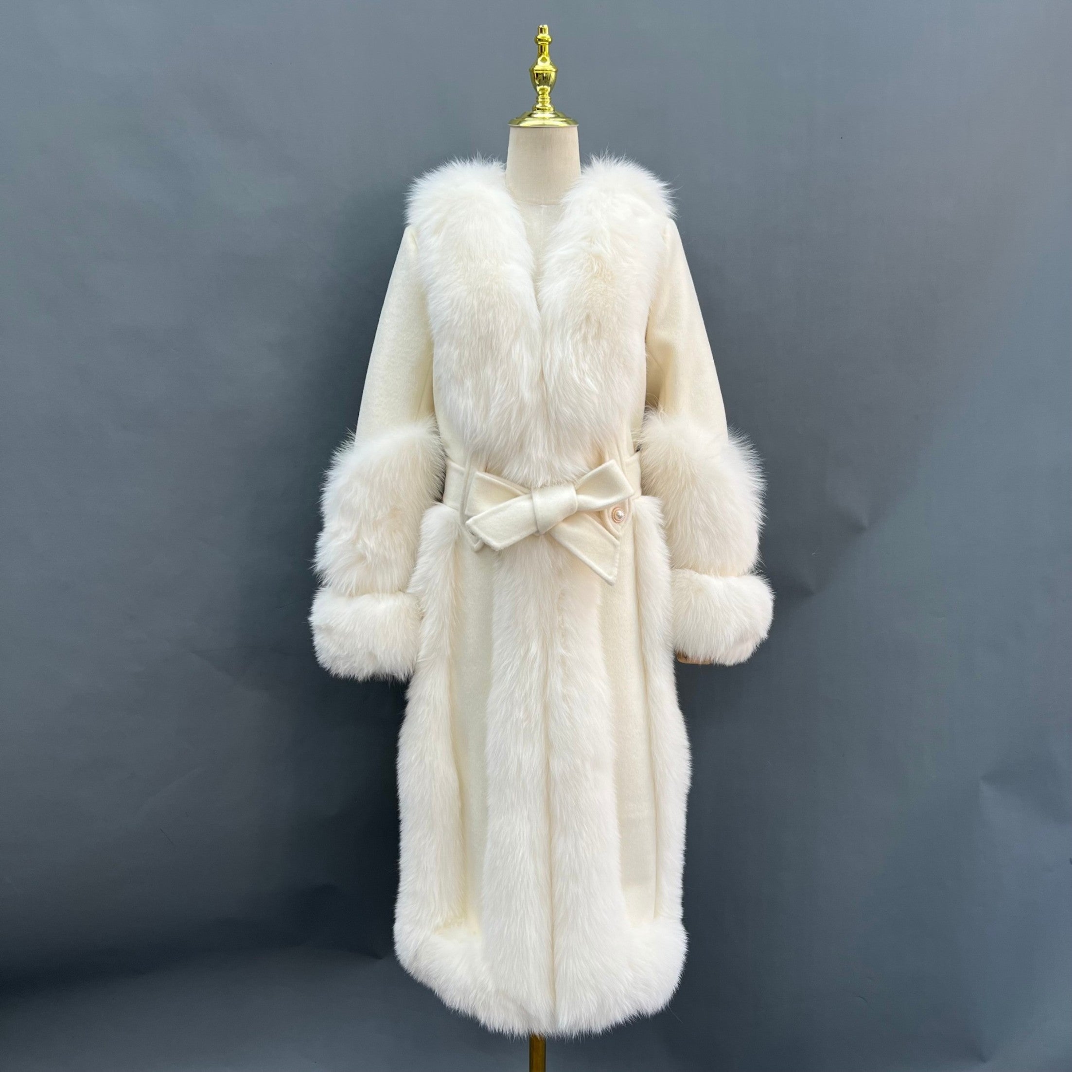 Trendy New Cashmere Spliced Fox Fur Long Down Jacket - Janefur