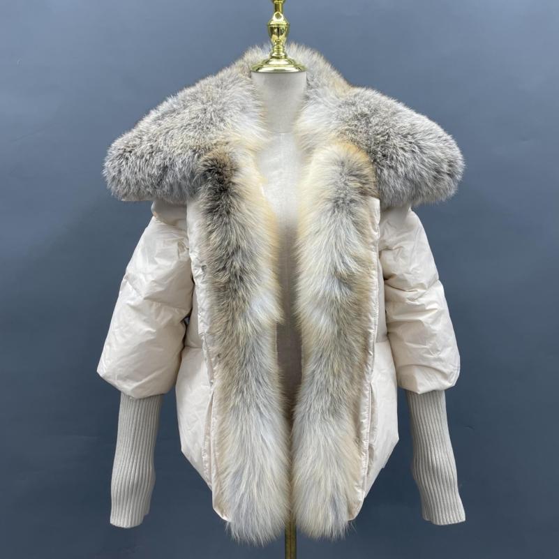 Knit Cuffs with Large Turn-down Collar Down Jacket - Janefur