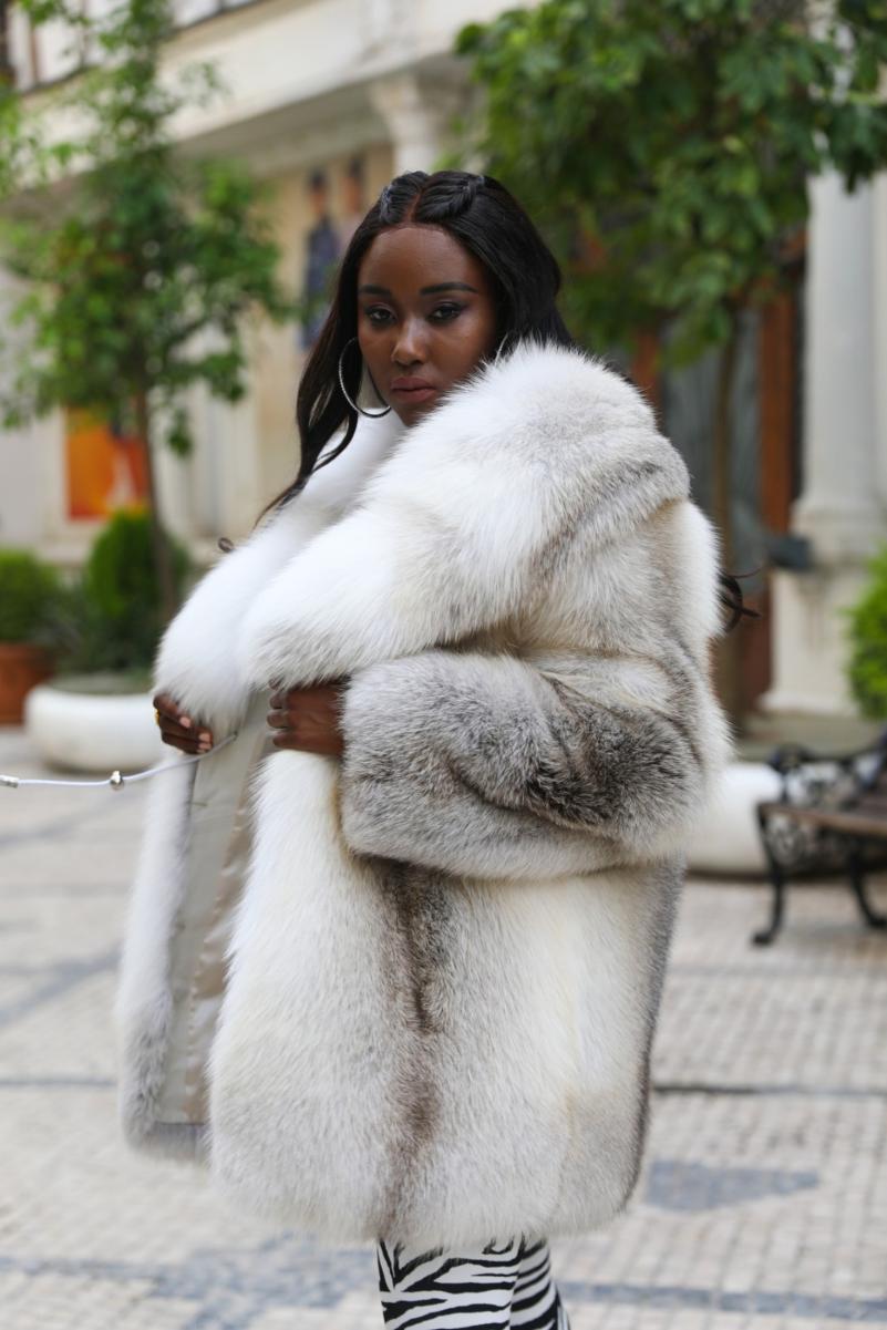 Big Collar Whole Fur Golden Island Fox Coat - Janefur