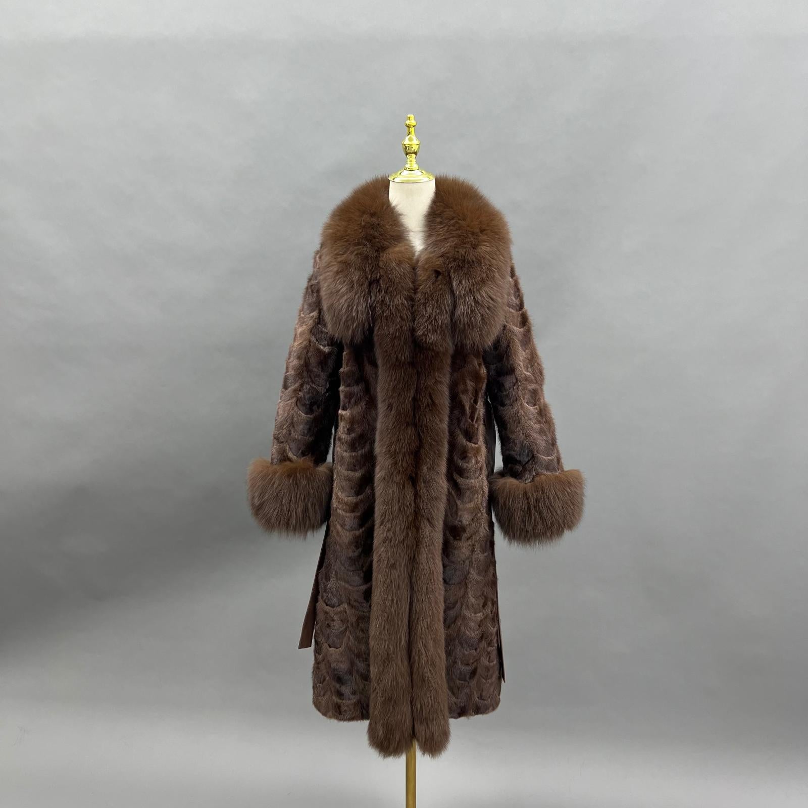 Fox Fur Lapel Women's Luxurious Long Mink-Blended Coat Mink Fur Jacket - Janefur