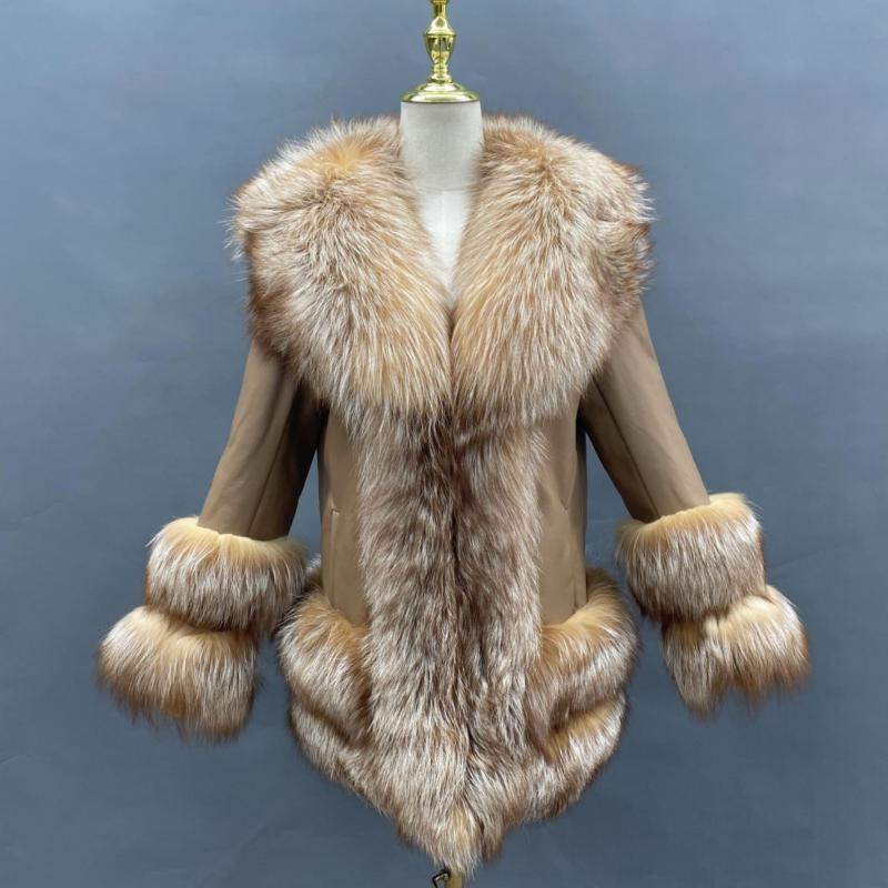 Luxury Fluffy Real Fox Fur Coat Women's Winter Fashion Coat - Janefur