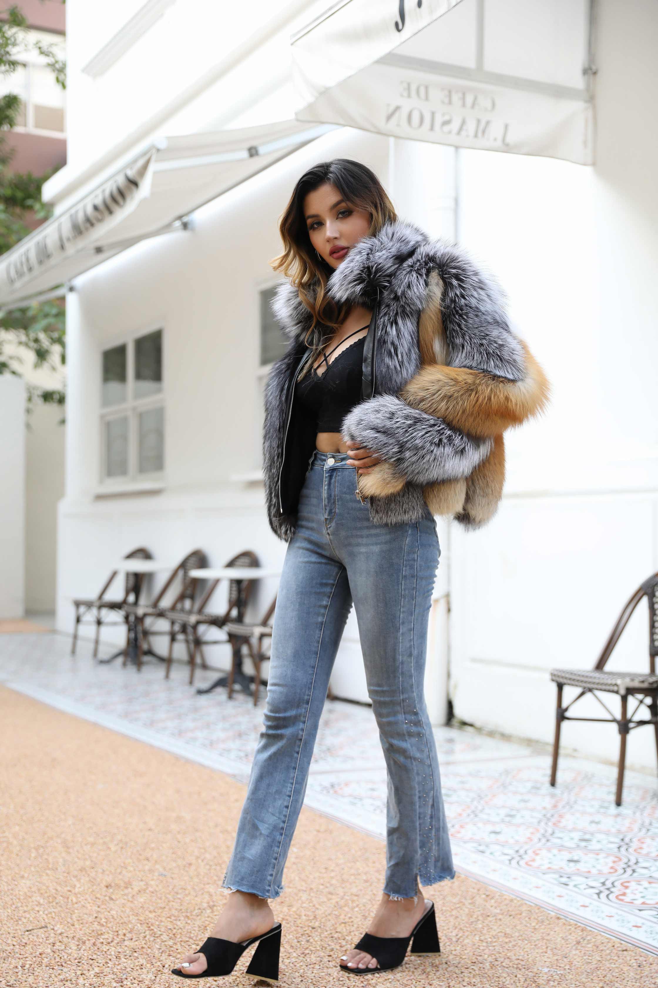 Red Fox Silver Fox Mock Neck Zipper Winter Women's Clothing - Janefur