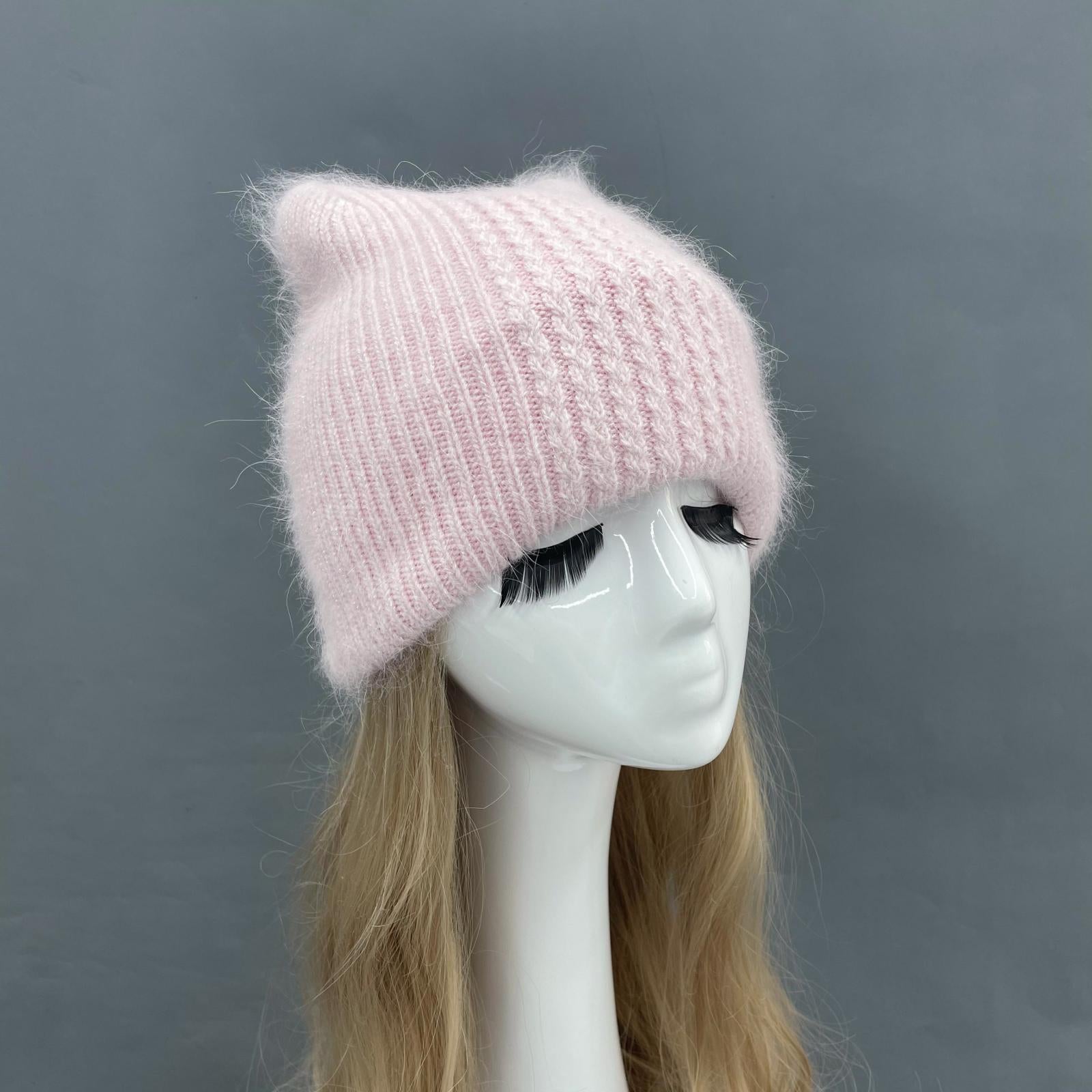 Women Cat Ears Double Layer Knitted Beanie Hat - Janefur