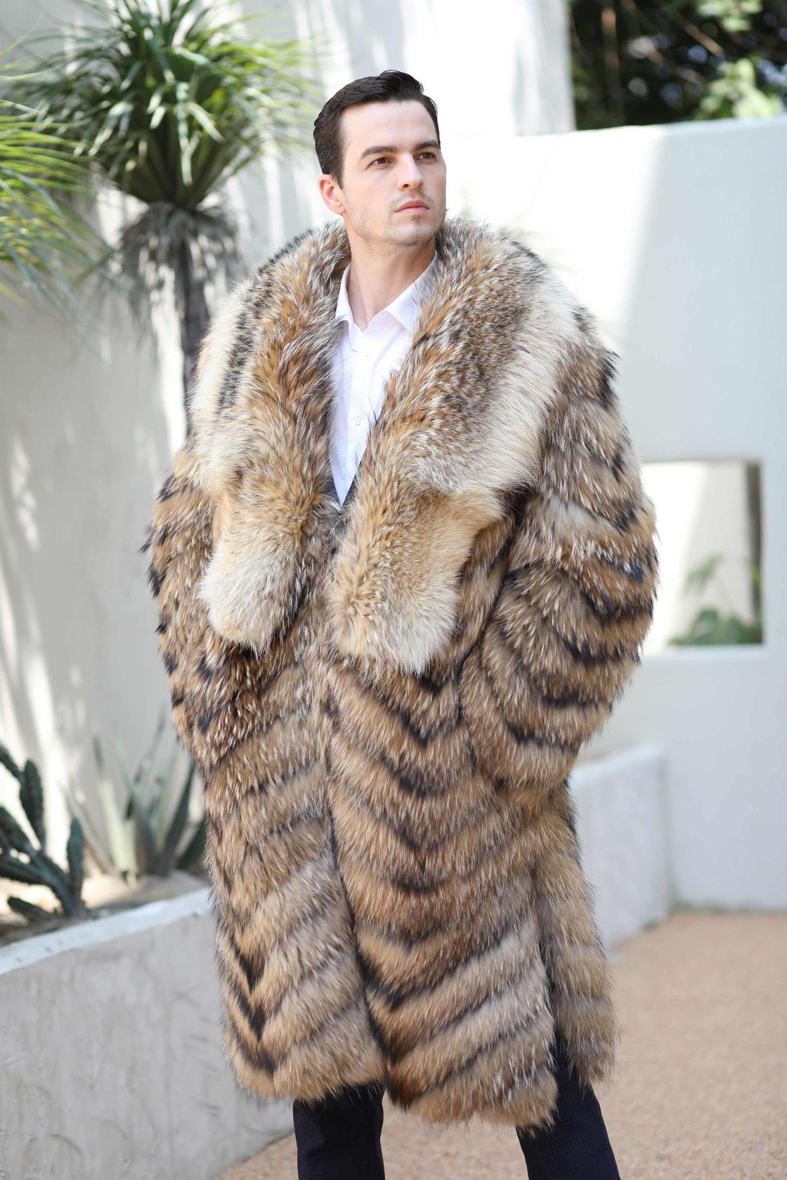 Big Wolf Fur Collar Luxury Winter Natural Raccoon Fur Long Coat - Janefur