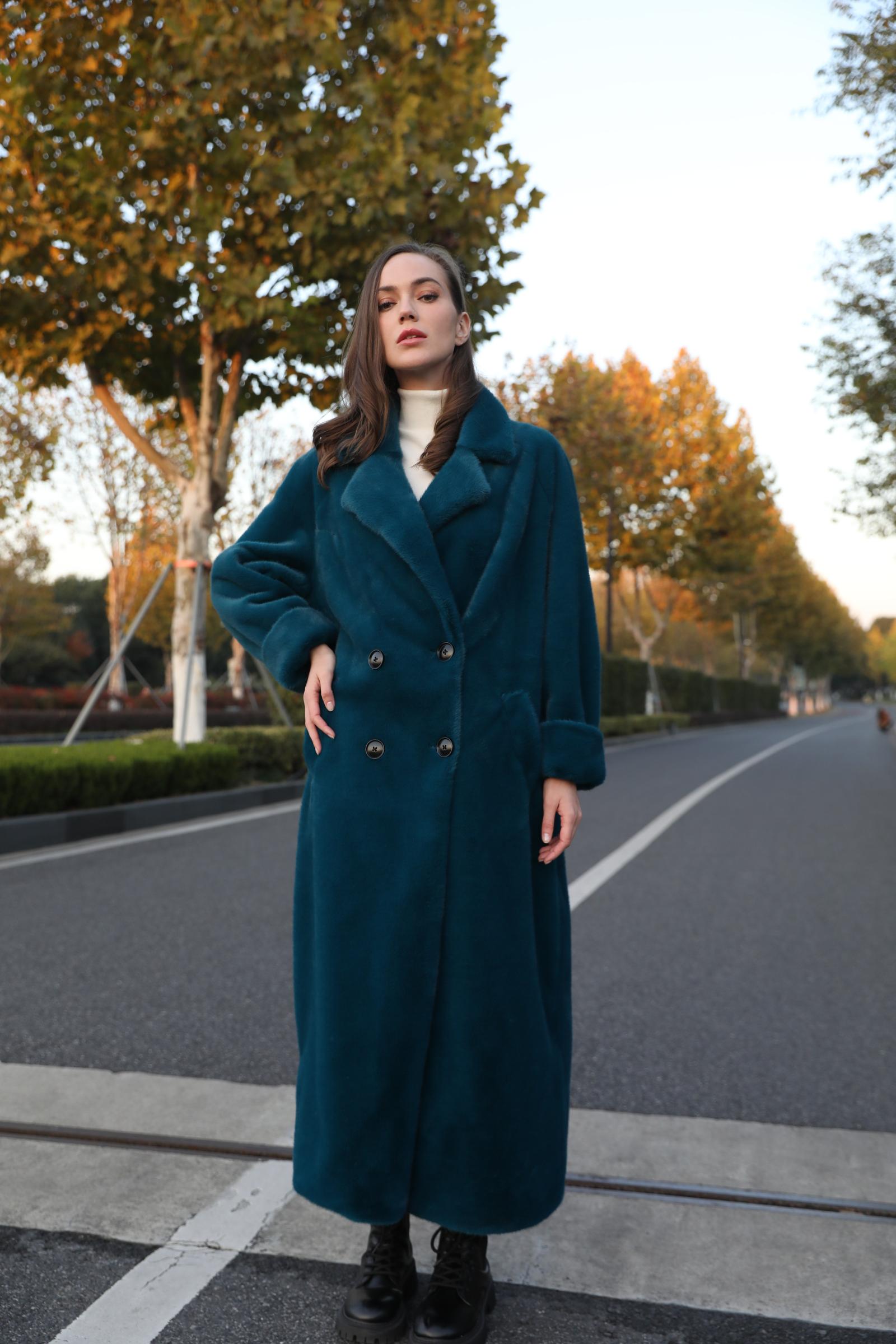 Women's Winter Solid Color Fashion Collar Faux Mink Eco Fur Coat - Janefur