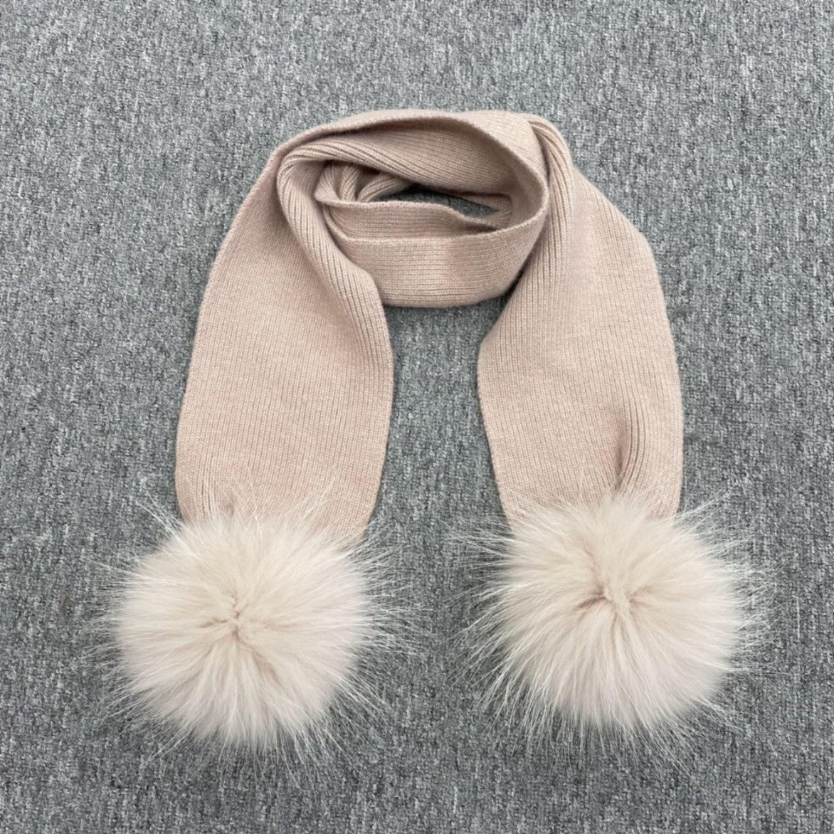 Children's Knitted Angora Double Fur Pom Pom Scarf - Janefur