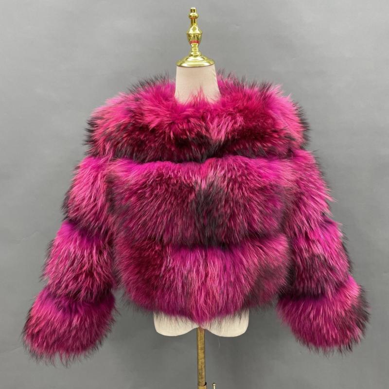 Winter Fashion Fluffy Natural Raccoon Fur Ladies Short Coat - Janefur