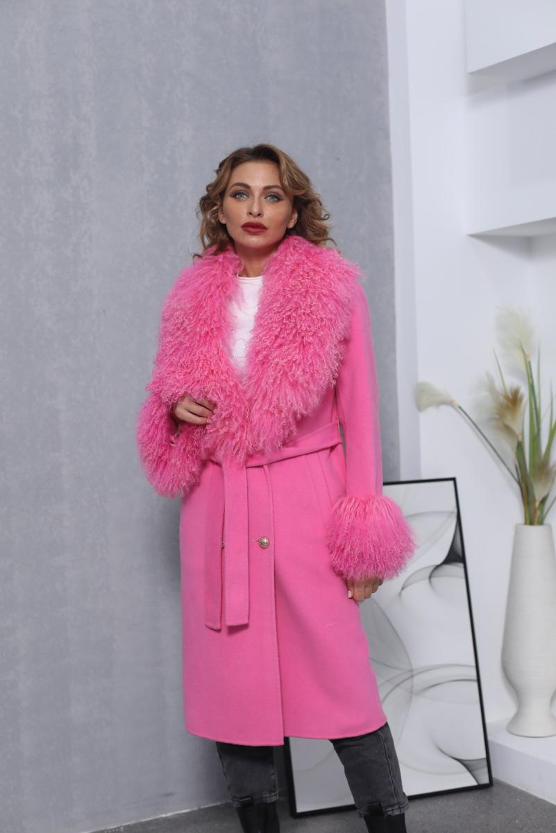 Cashmere Coat With Wool Collar And Buttons - Janefur