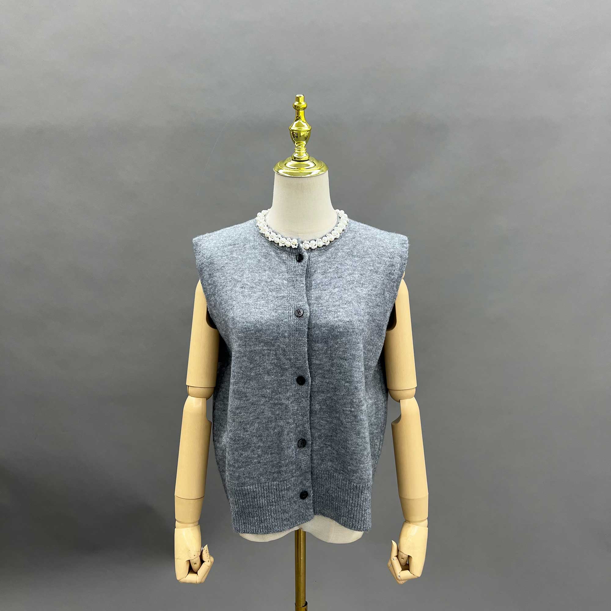 Janefur Womens Knitted Sleeveless Vest Neckline Pearl Decoration Fashion Vest - Janefur