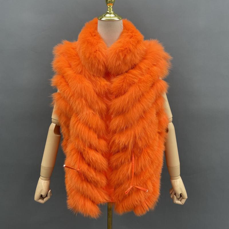 Double-Sided Fox Fur Diagonal Stripe Vest - Janefur