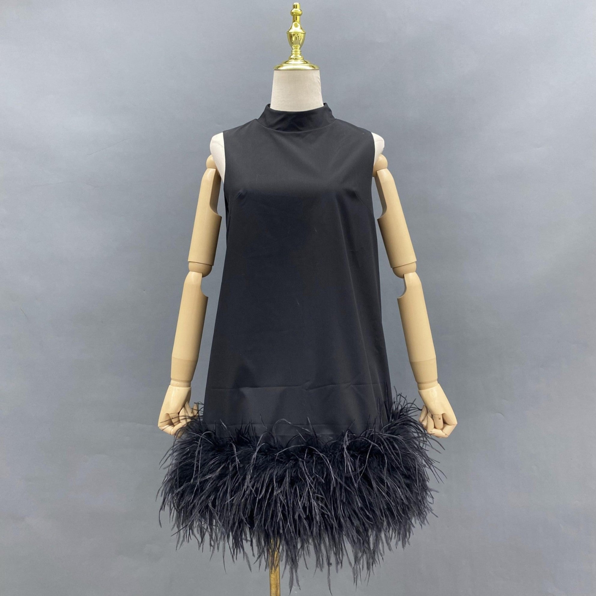 Long Dress With Ostrich Feather Hemline - Janefur