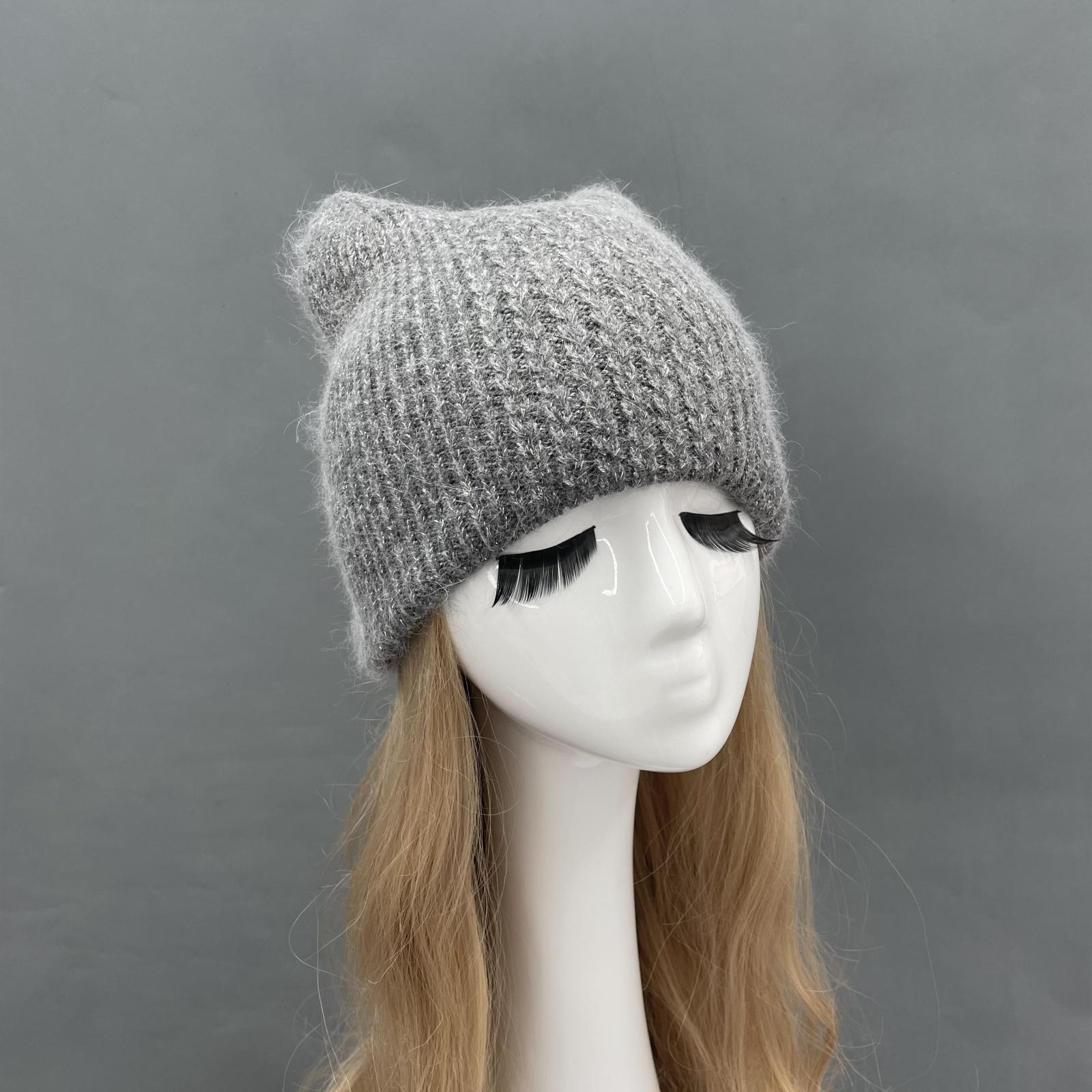 Women Cat Ears Double Layer Knitted Beanie Hat - Janefur