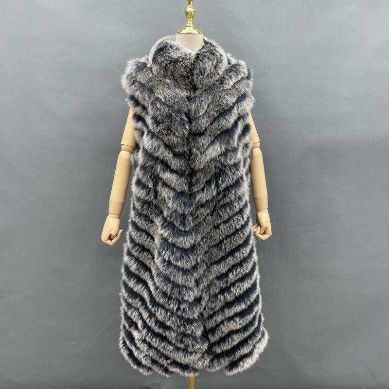 Women's Long Style Real Fox Fur Vest Wear Two Sides - Janefur