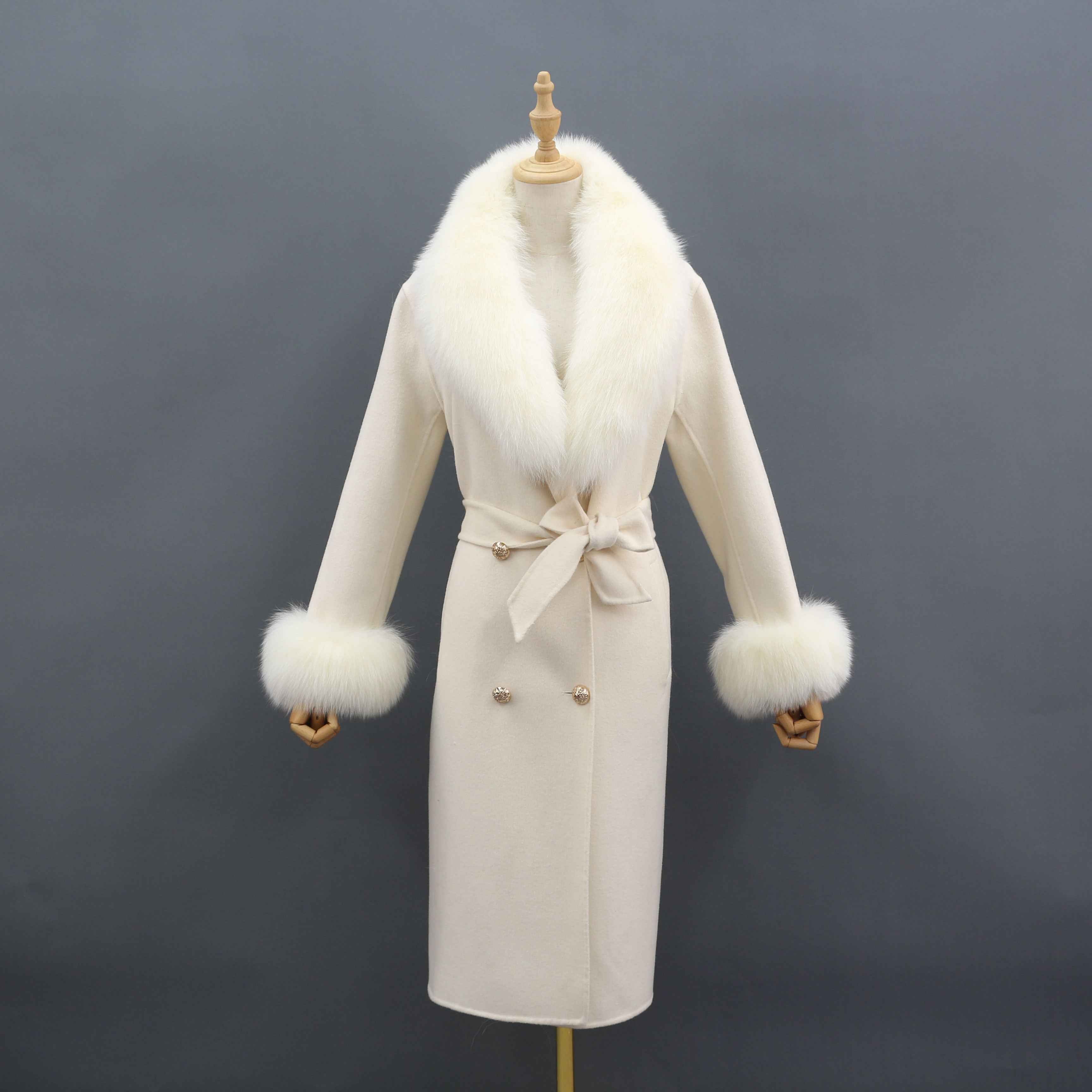 Women's Large Fox Fur Lapel Warm Cashmere Jacket - Janefur