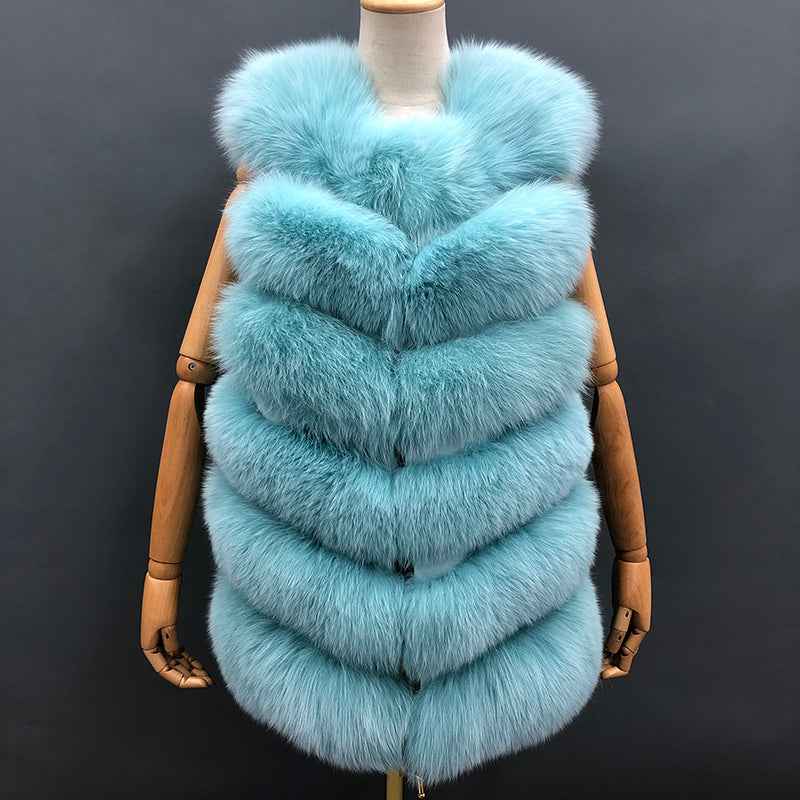 Fashion Women's Comfortable Fluffy Fox Fur Vest Solid Color - Janefur