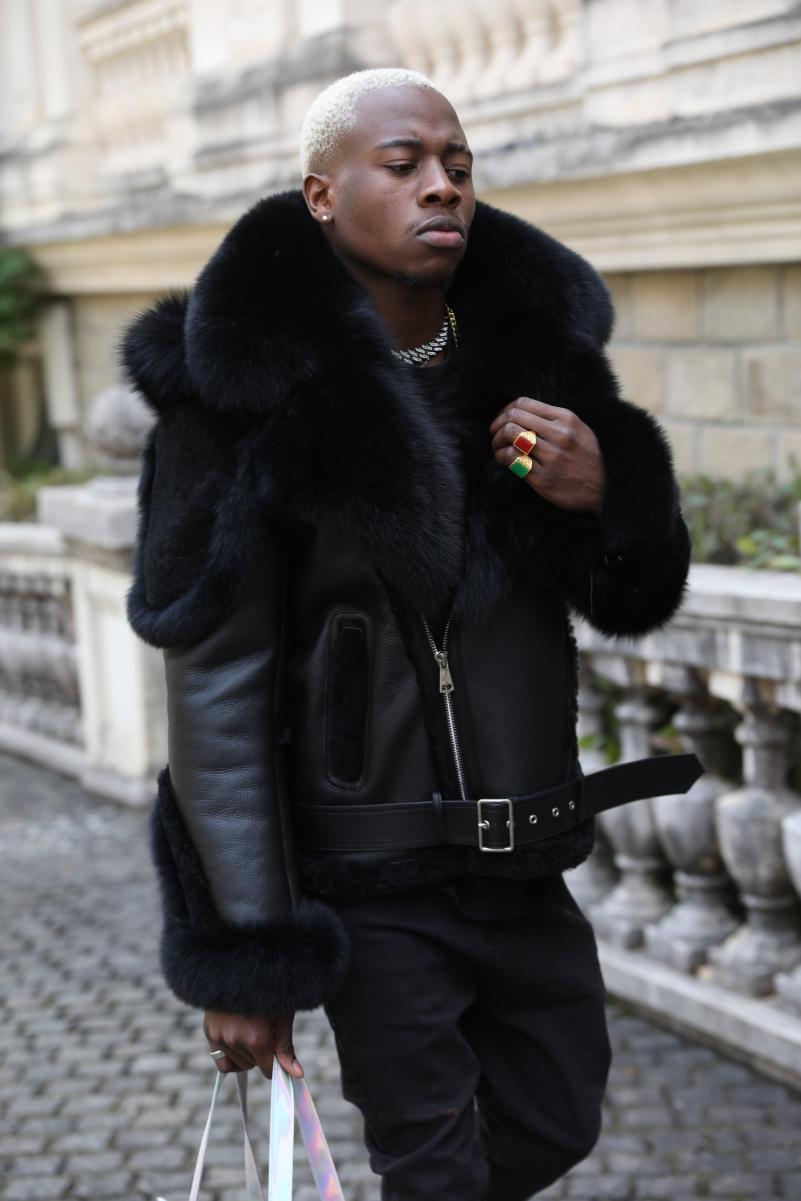 Men's Popular Motorcycle Style Fur Coat With Detachable Collar - Janefur