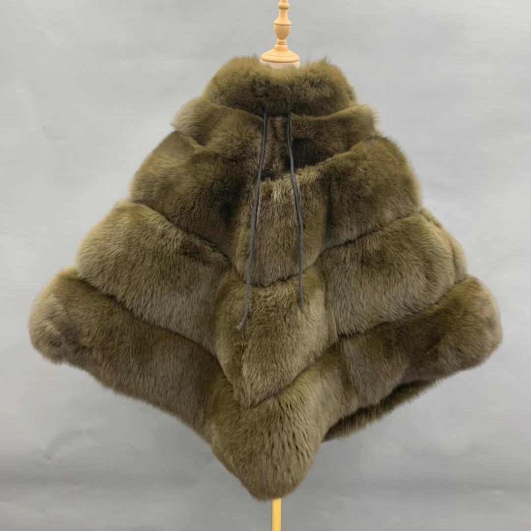 High Quality Women's Luxury Fox Fur Cloak Loose Genuine Fox - Janefur