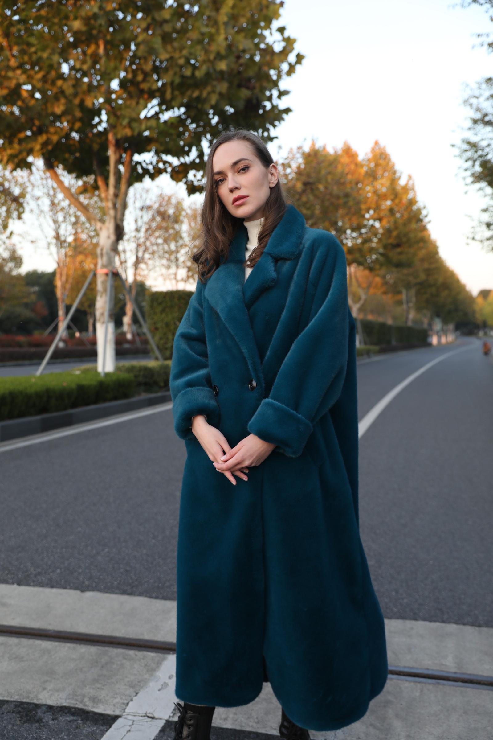 Women's Winter Solid Color Fashion Collar Faux Mink Eco Fur Coat - Janefur
