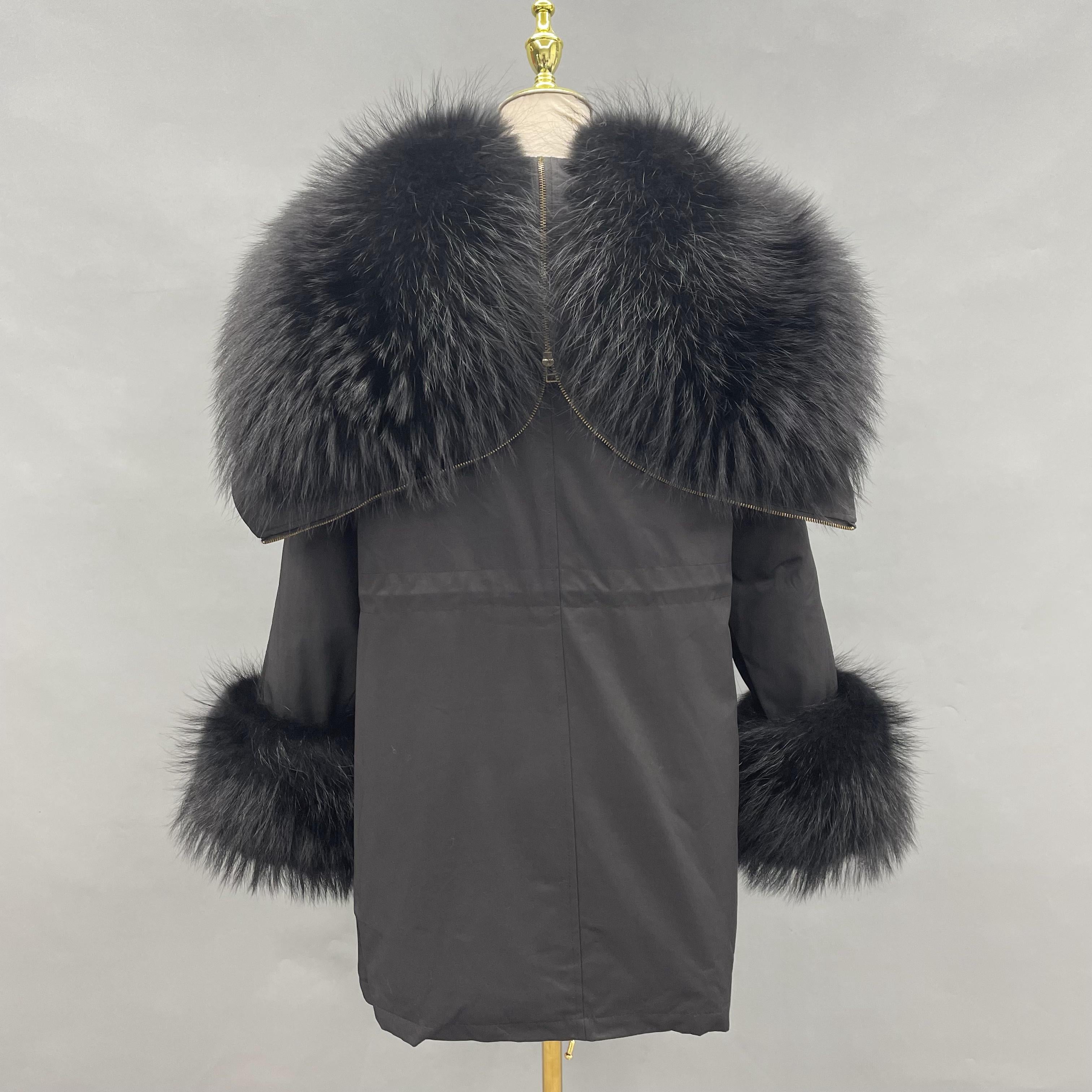 Luxurious Natural Raccoon Fur - Trimmed Parka Coat: Ultimate Winter Warmth and Style - Janefur