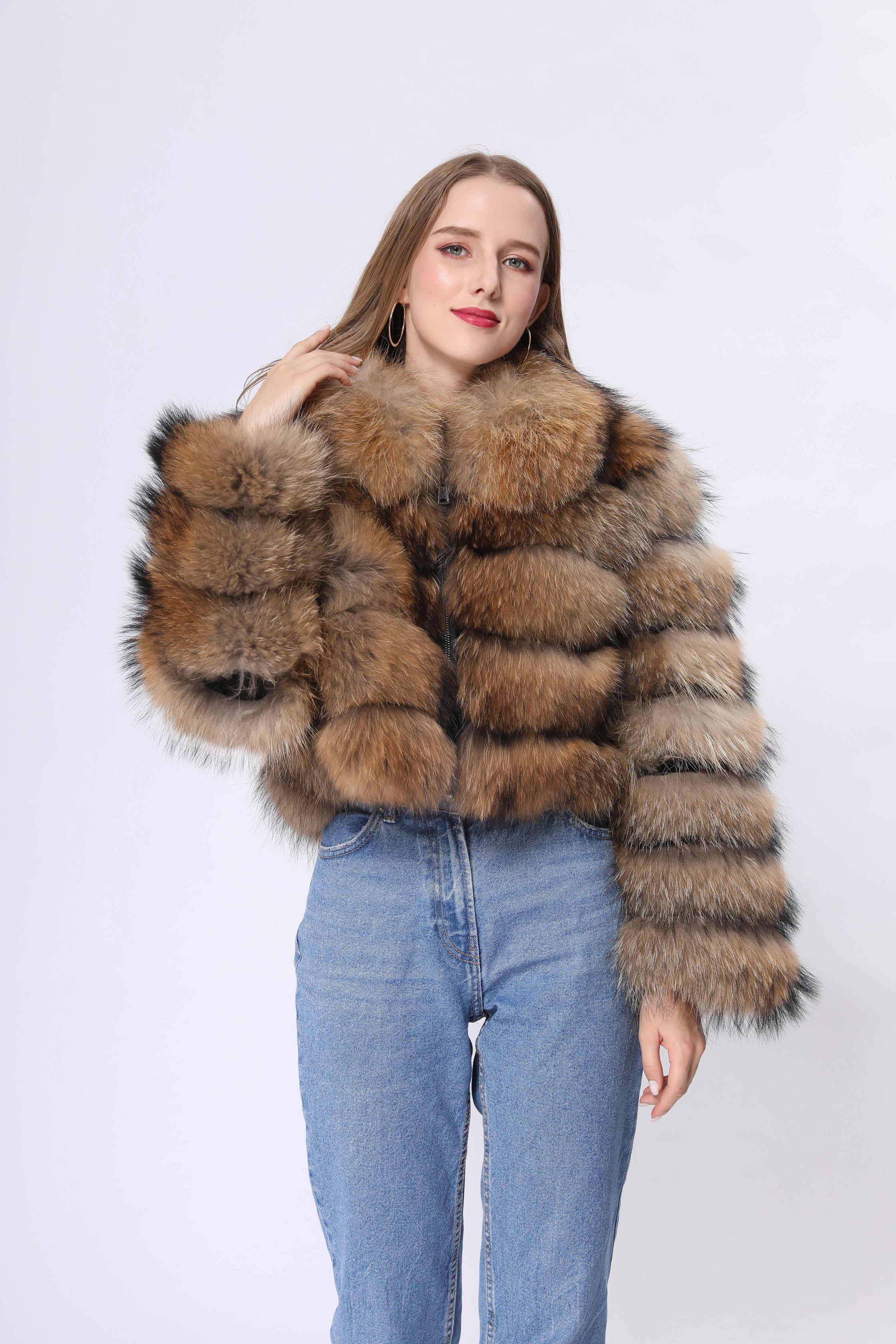 Women's real raccoon fur coat European design warm winter jacket - Janefur