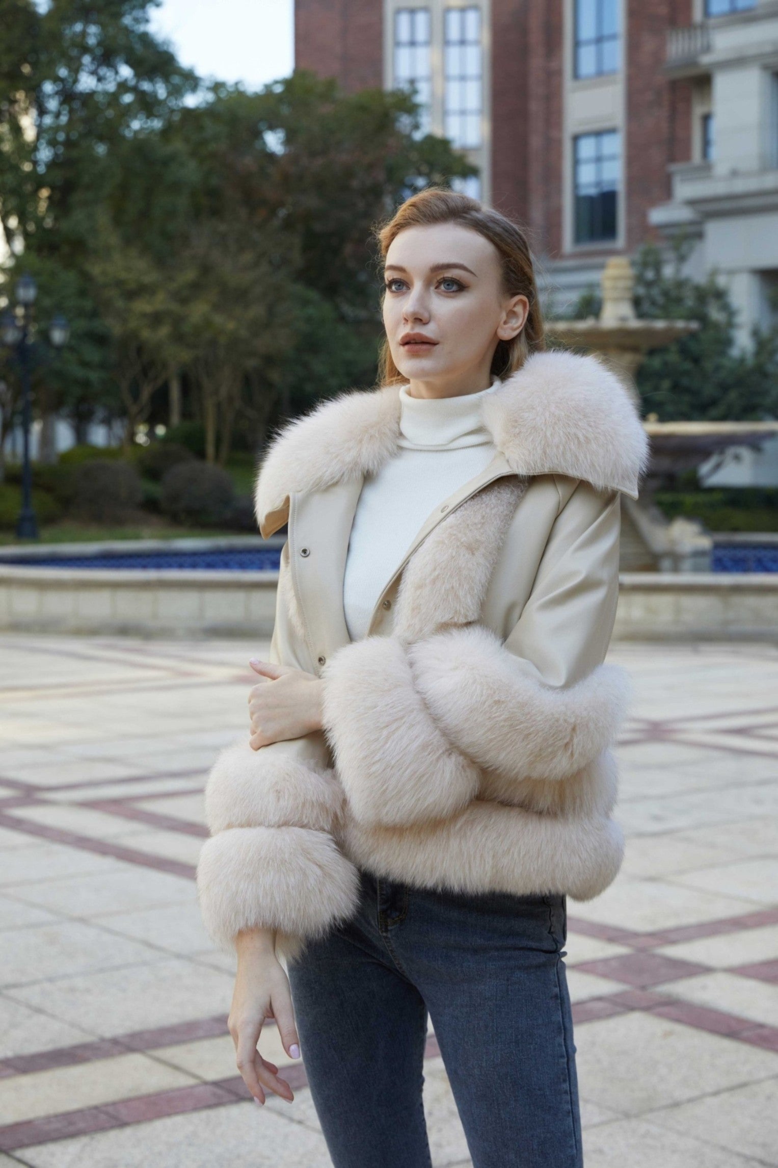 Women's Fox Fur Lapel Down Inner Jacket - Janefur