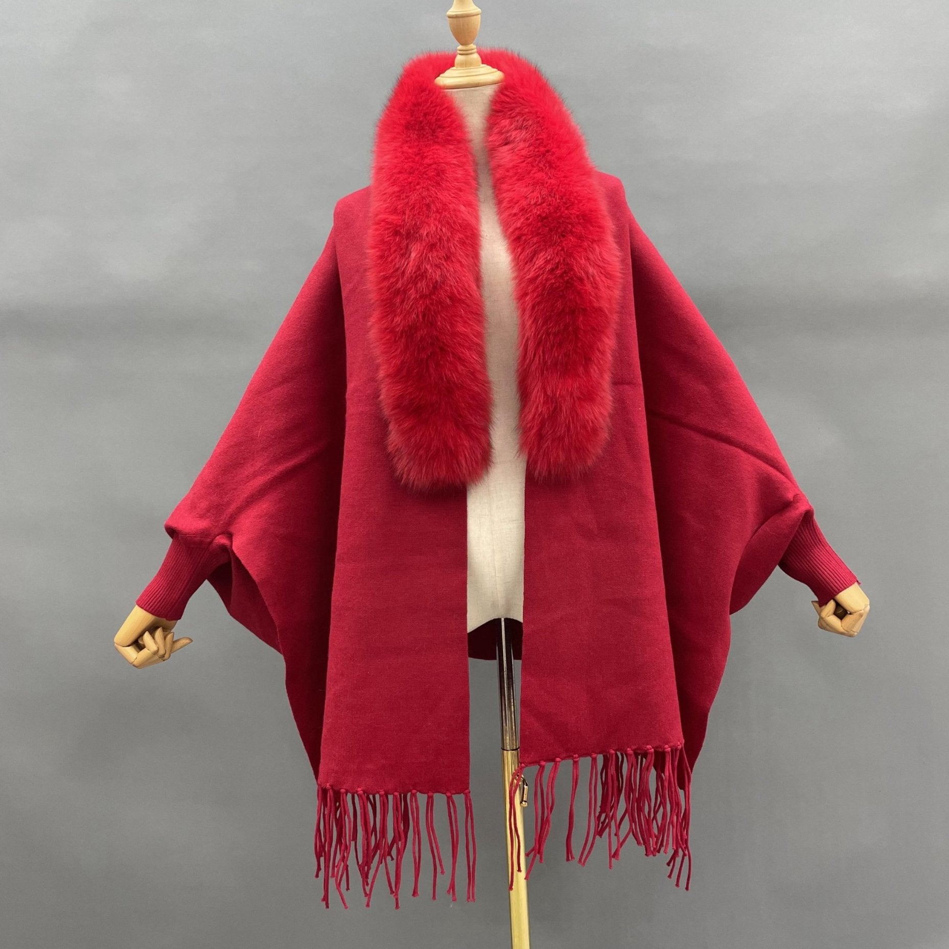 Women's Winter Solid Color Threaded Cuffs Fur Shawl Cape Simple Fashion - Janefur