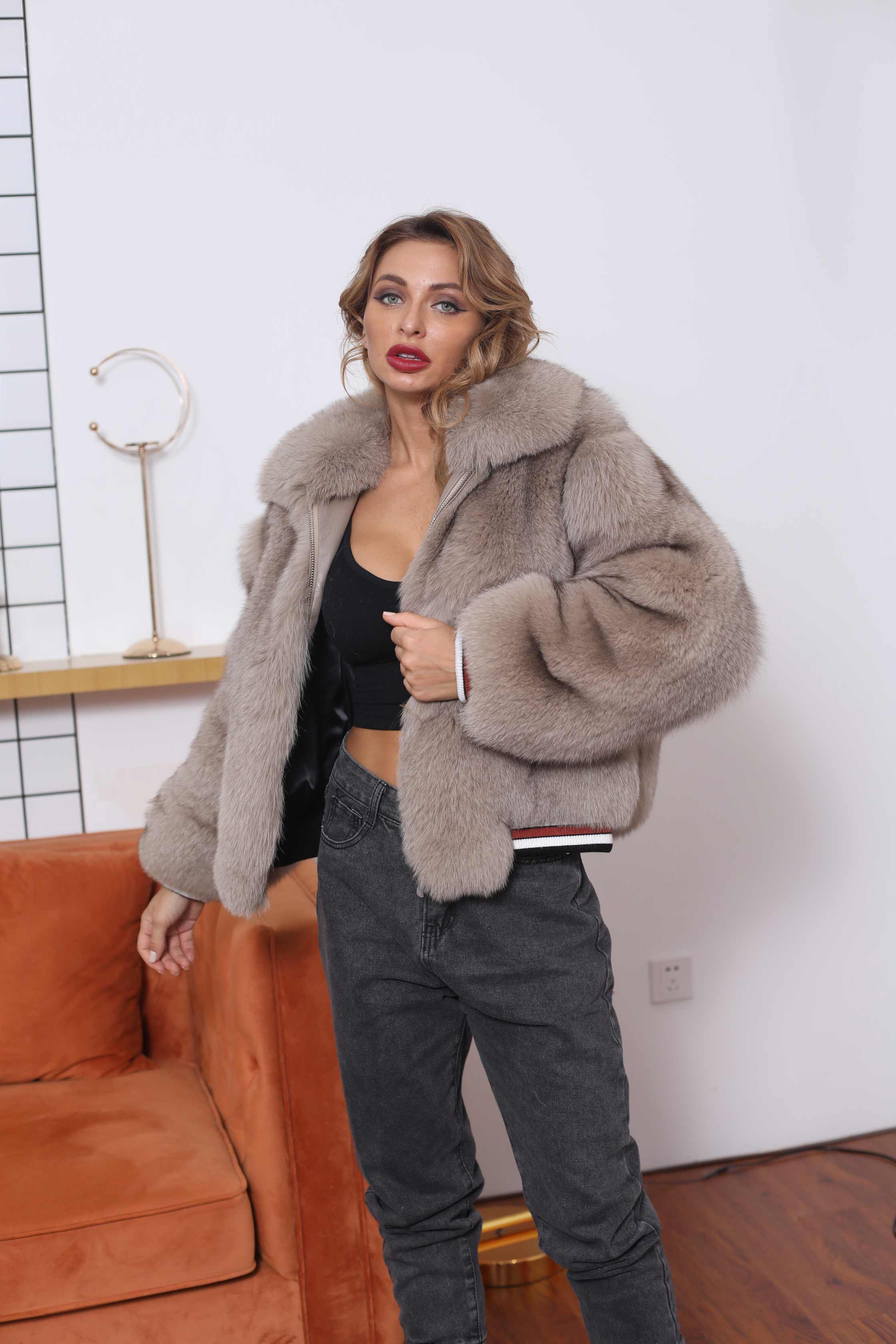 High Quality Comfortable Fox Fur Coat Lapel Zipper Clothes - Janefur