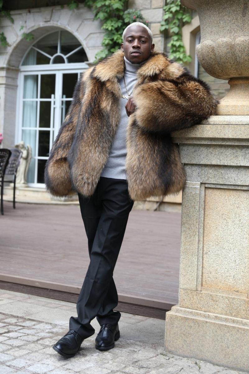 Men's Whole Fur Reversible Collar Coat Made Of Raccoon - Janefur