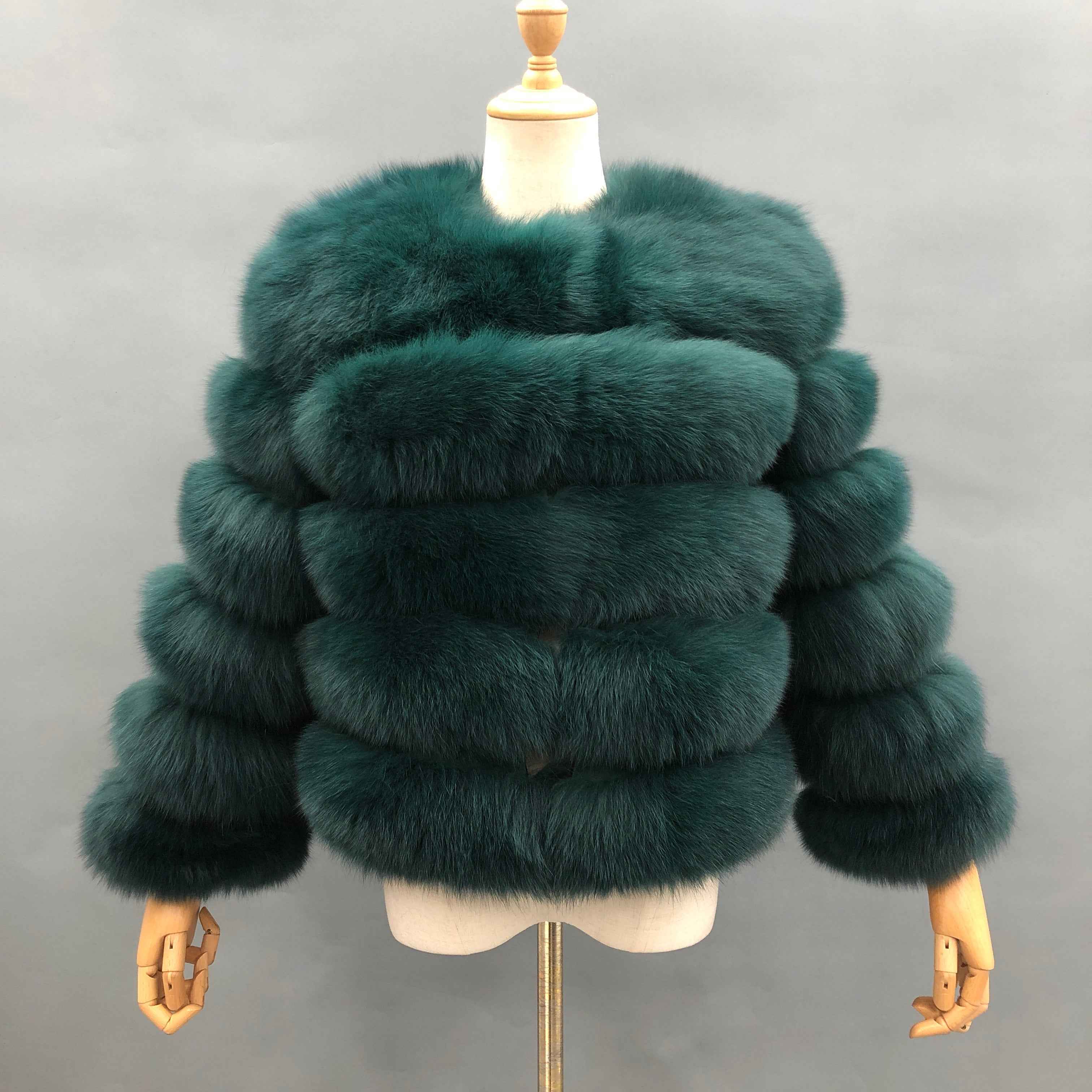 New Winter Warm Short Style Coat Real Fox Fur Women's Jacket 17# Forest Green