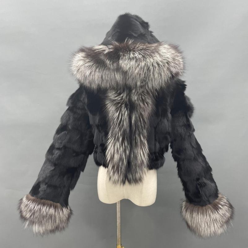 Fox Front Zipper Coat with Hood - Janefur
